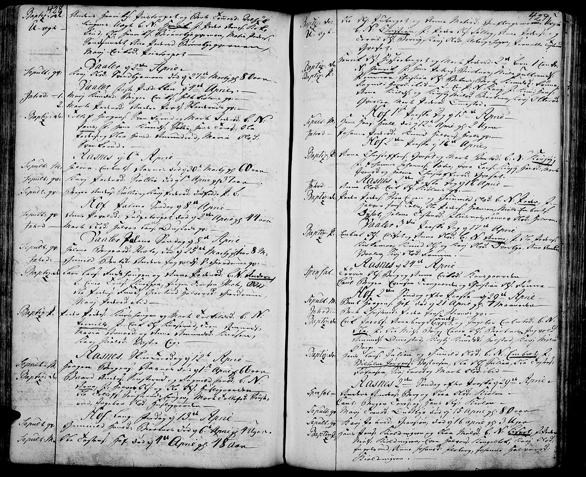 Hof prestekontor, AV/SAH-PREST-038/H/Ha/Haa/L0003: Parish register (official) no. 3, 1750-1789, p. 428-429