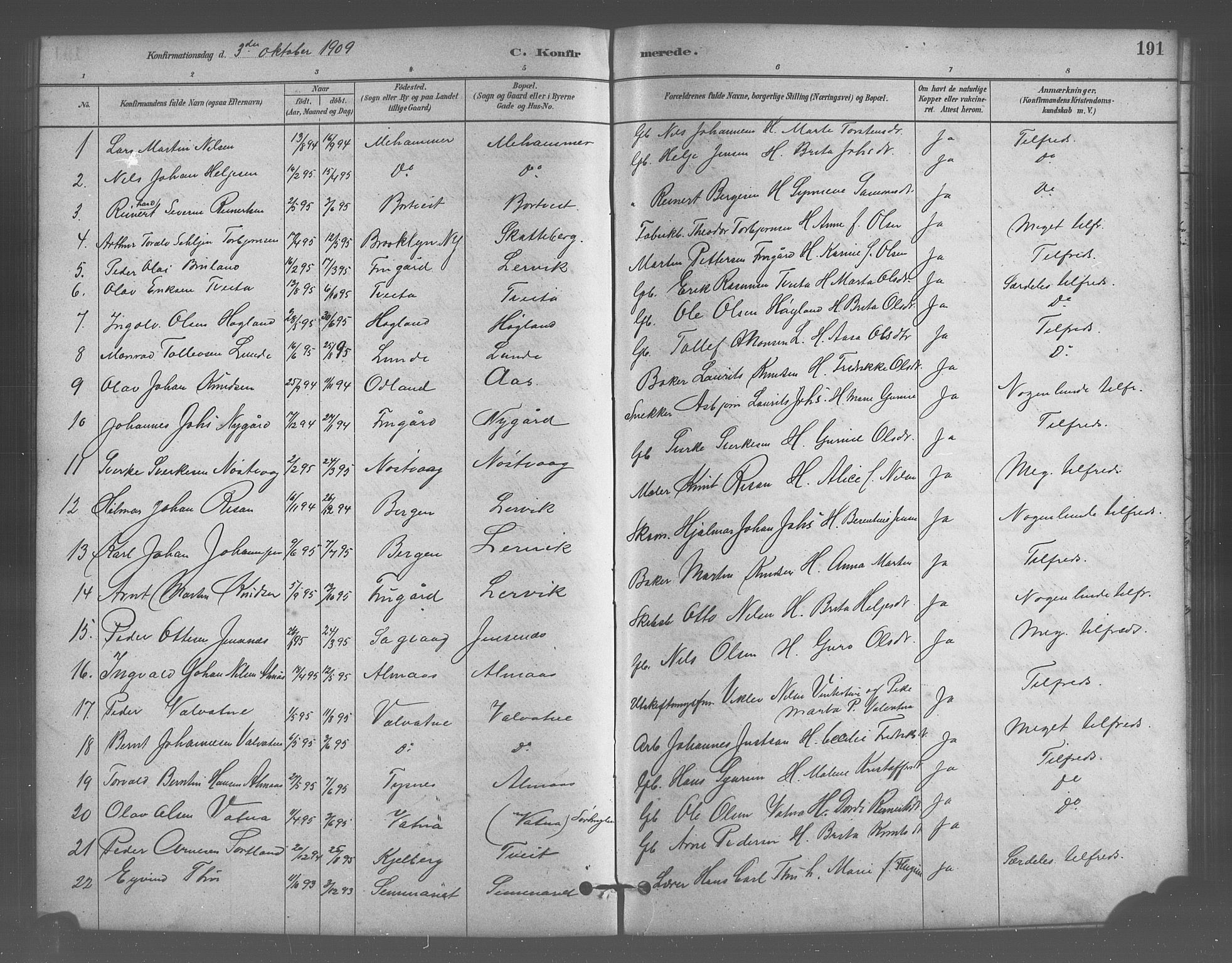 Stord sokneprestembete, SAB/A-78201/H/Hab: Parish register (copy) no. A 2, 1879-1909, p. 191