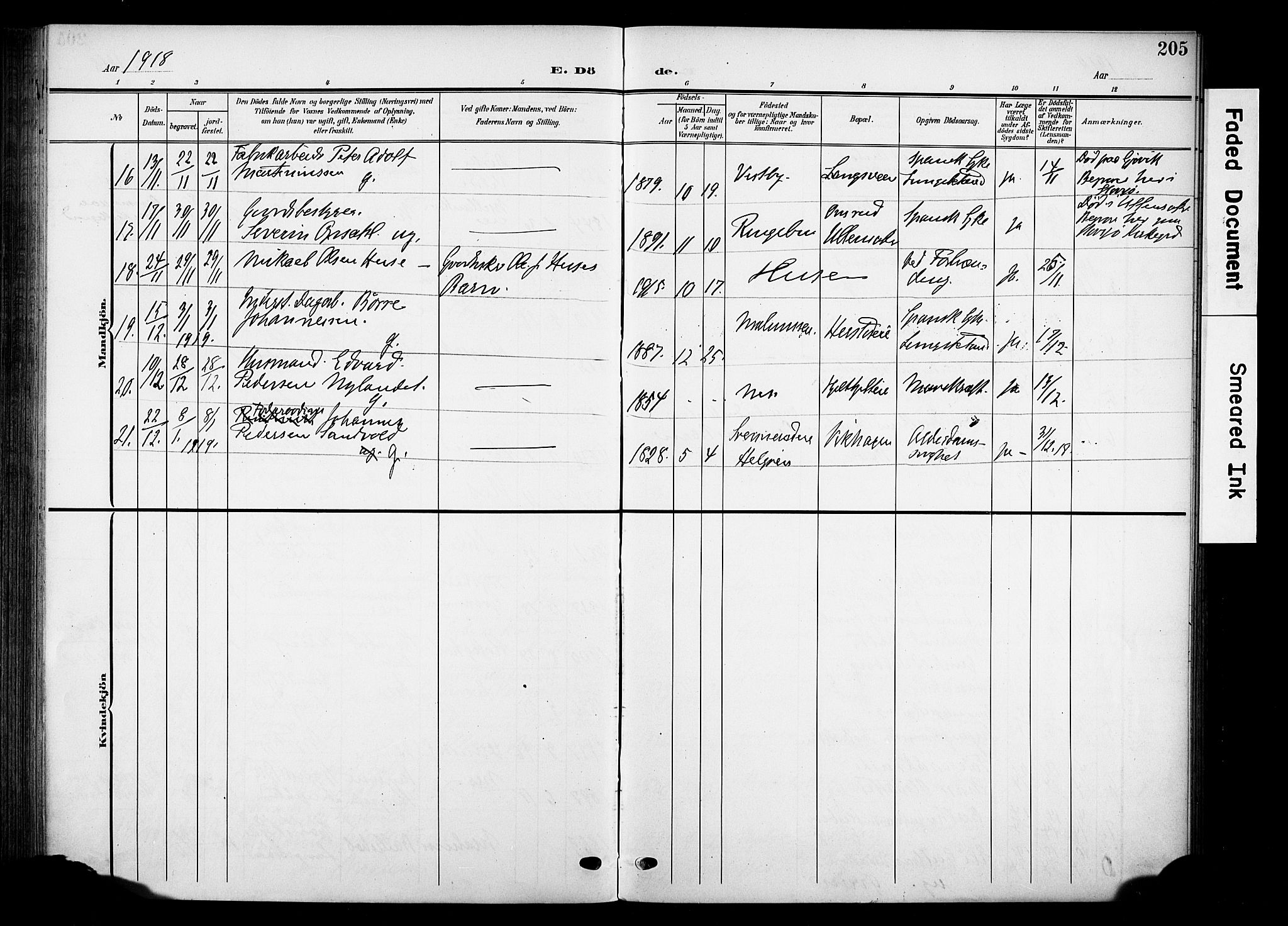 Nes prestekontor, Hedmark, SAH/PREST-020/K/Ka/L0013: Parish register (official) no. 13, 1906-1924, p. 205