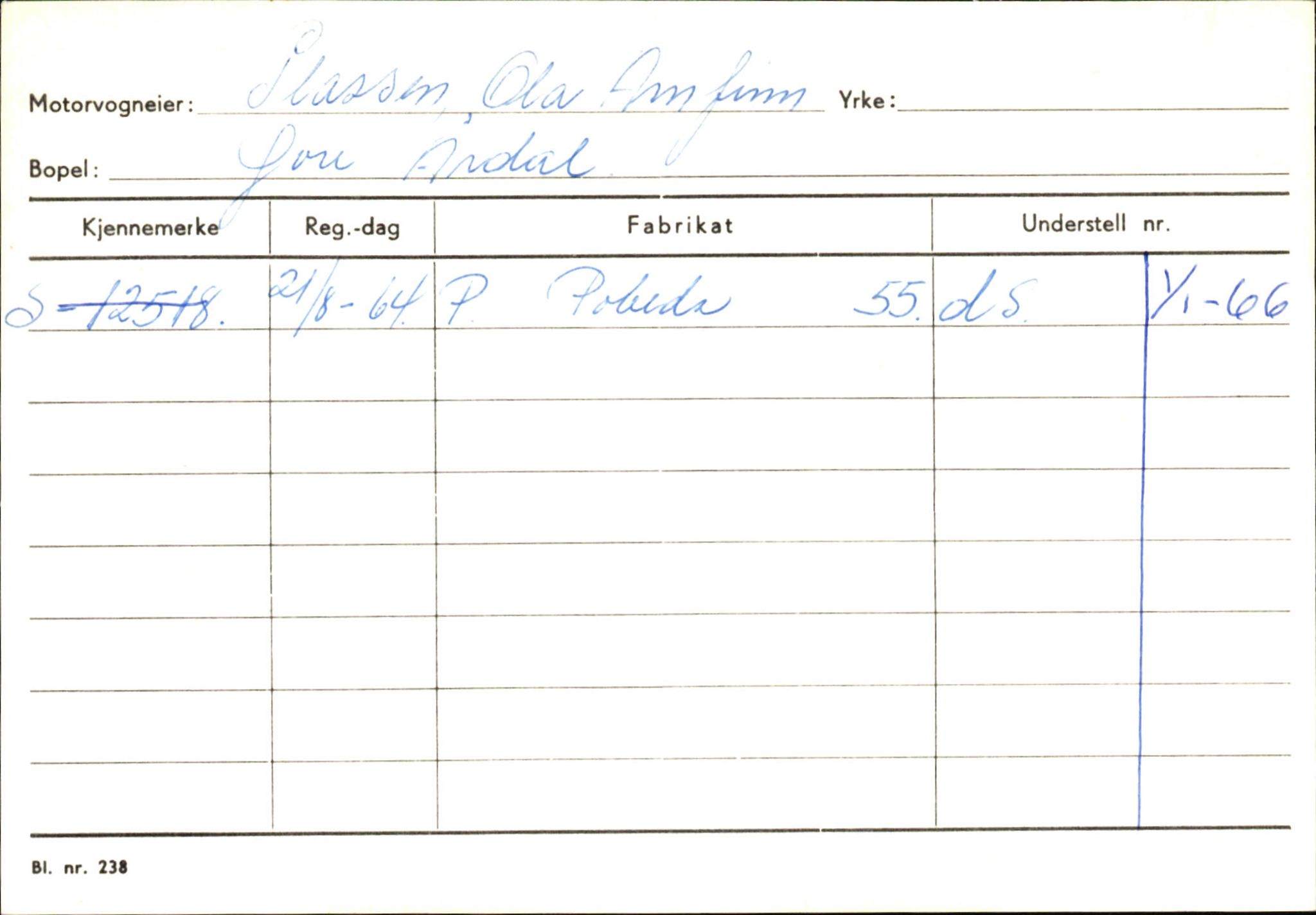 Statens vegvesen, Sogn og Fjordane vegkontor, SAB/A-5301/4/F/L0145: Registerkort Vågsøy S-Å. Årdal I-P, 1945-1975, p. 2374