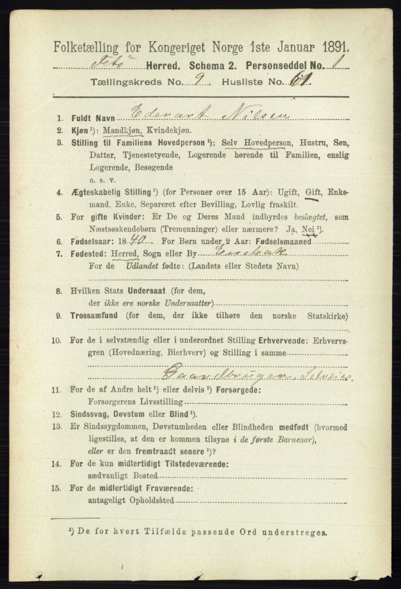 RA, 1891 census for 0227 Fet, 1891, p. 3816