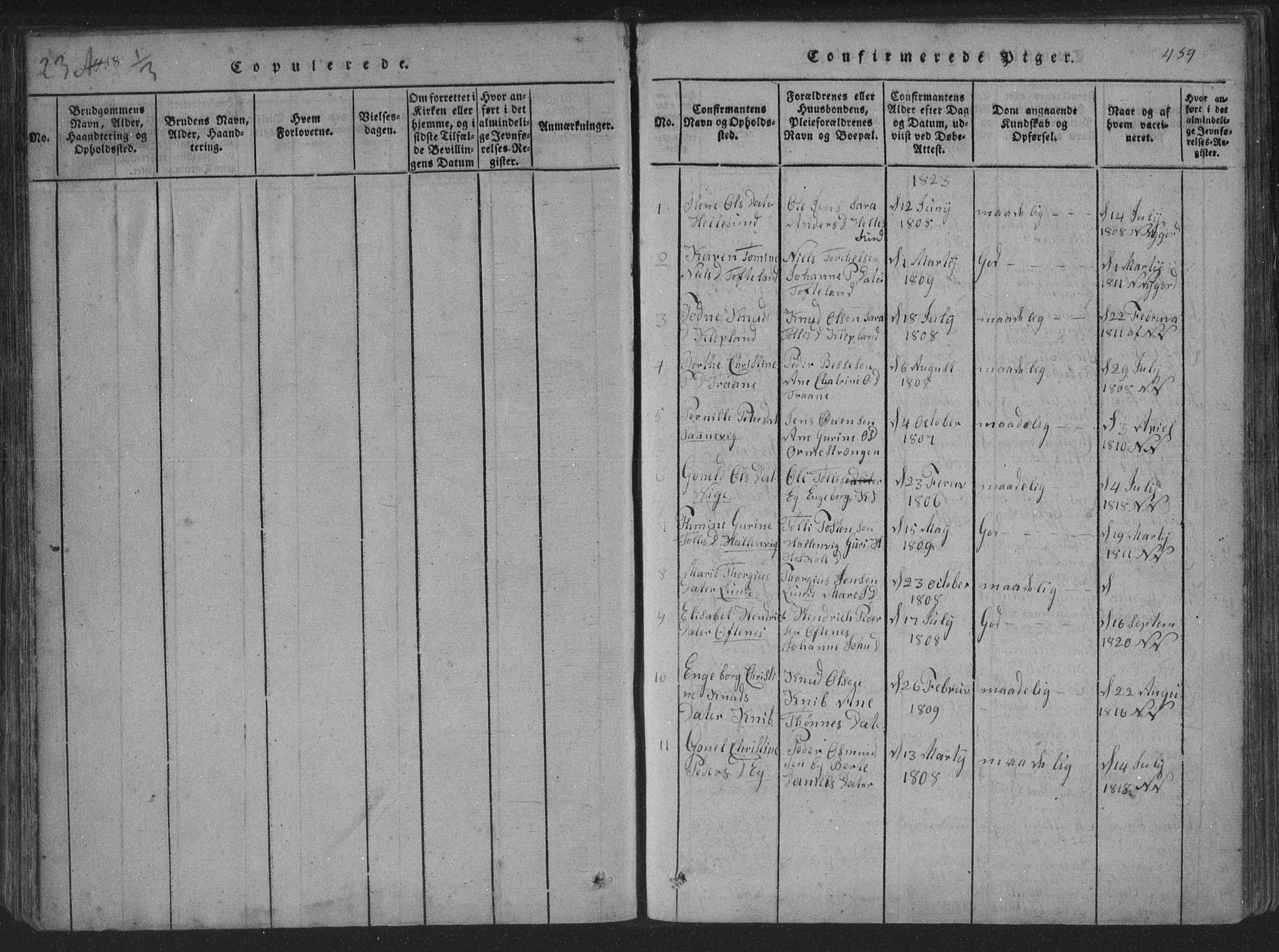 Søgne sokneprestkontor, SAK/1111-0037/F/Fa/Fab/L0008: Parish register (official) no. A 8, 1821-1838, p. 458-459