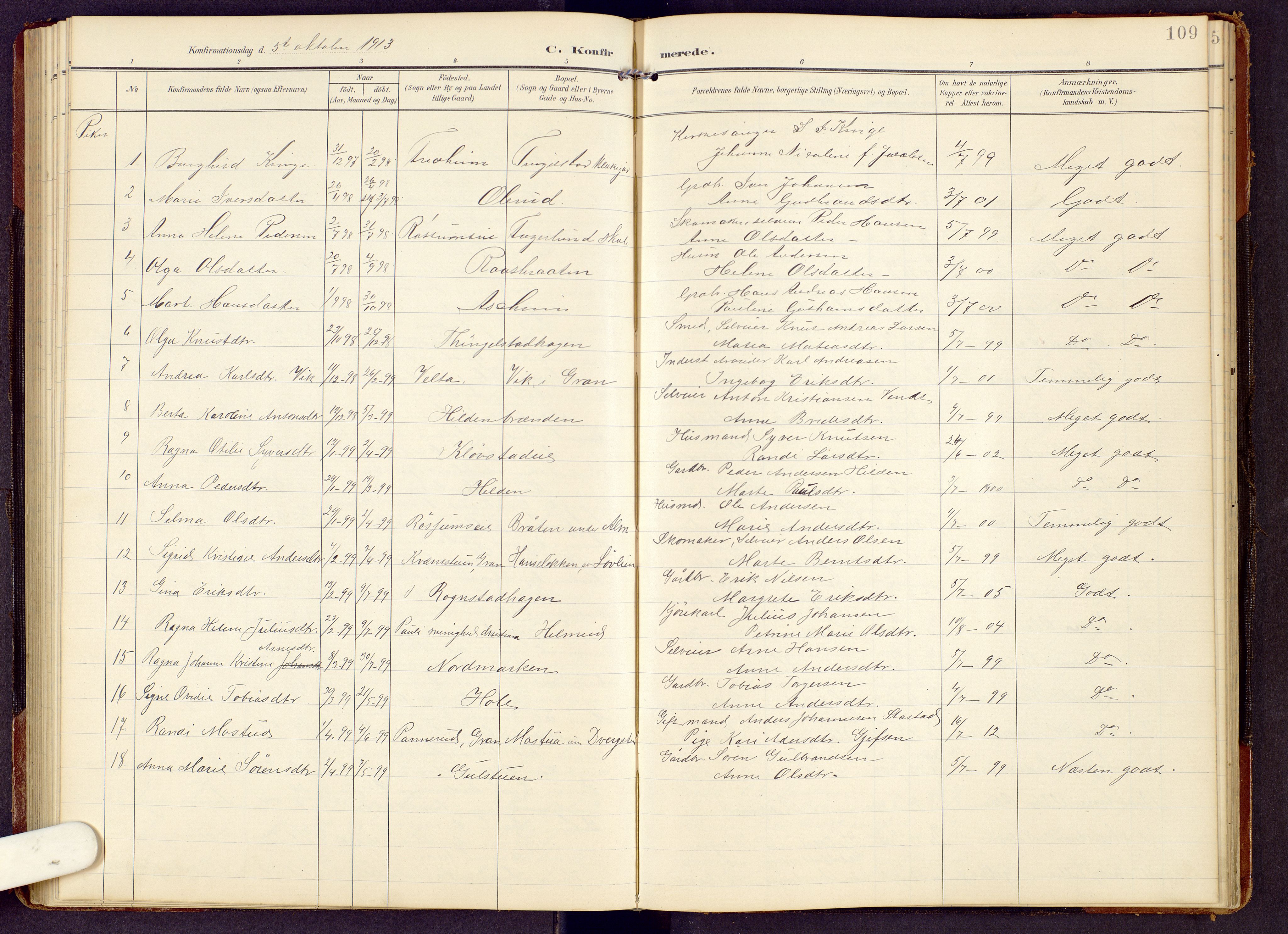 Brandbu prestekontor, SAH/PREST-114/H/Ha/Hab/L0009: Parish register (copy) no. 9, 1903-1916, p. 109