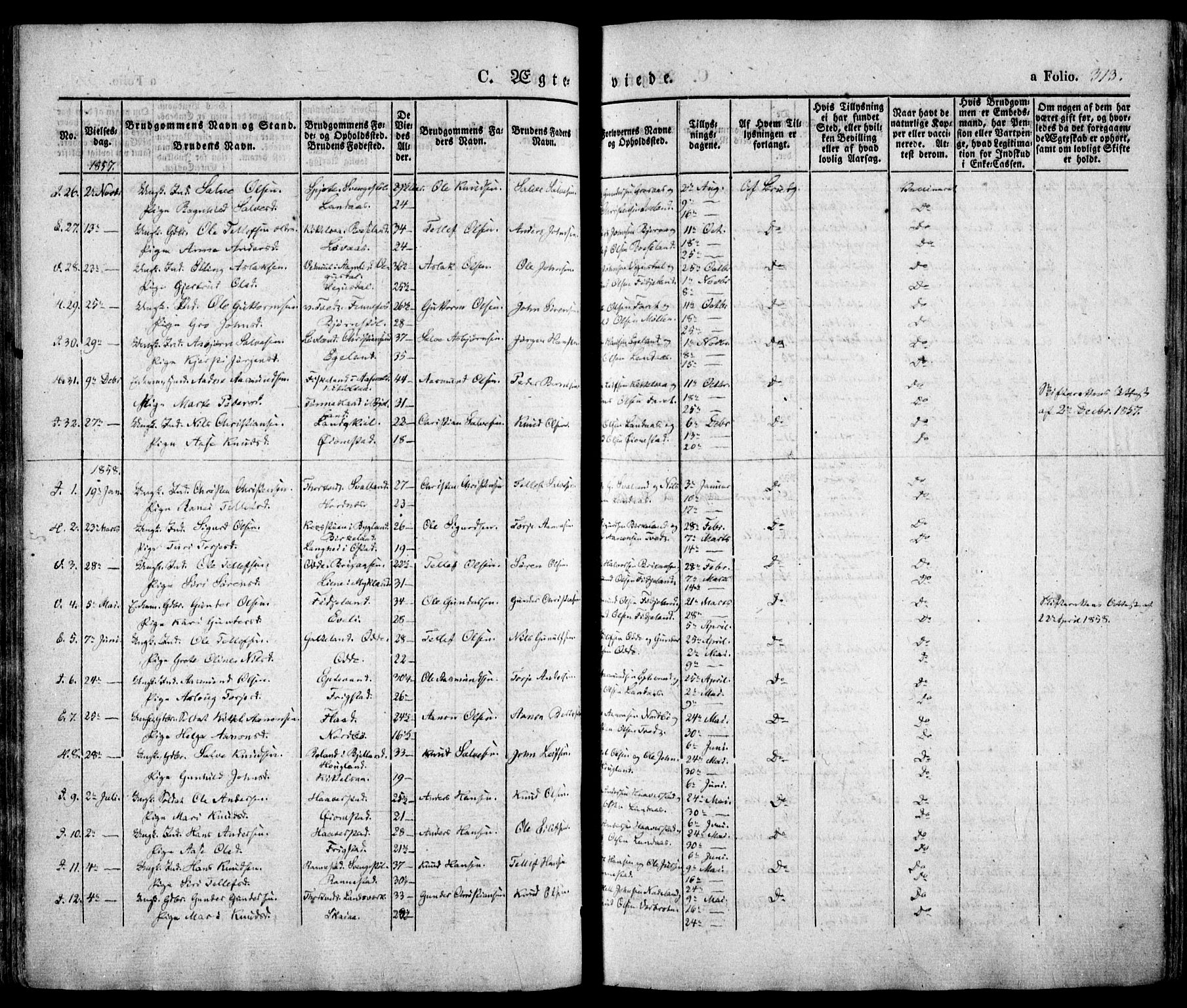 Evje sokneprestkontor, SAK/1111-0008/F/Fa/Faa/L0005: Parish register (official) no. A 5, 1843-1865, p. 313