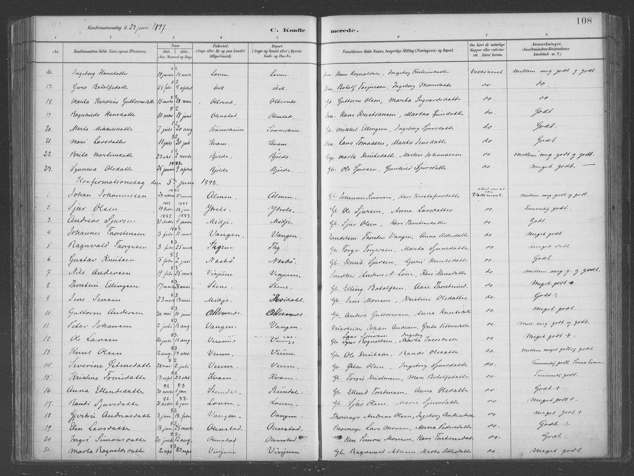 Aurland sokneprestembete, SAB/A-99937/H/Ha/Hab/L0001: Parish register (official) no. B  1, 1880-1909, p. 108
