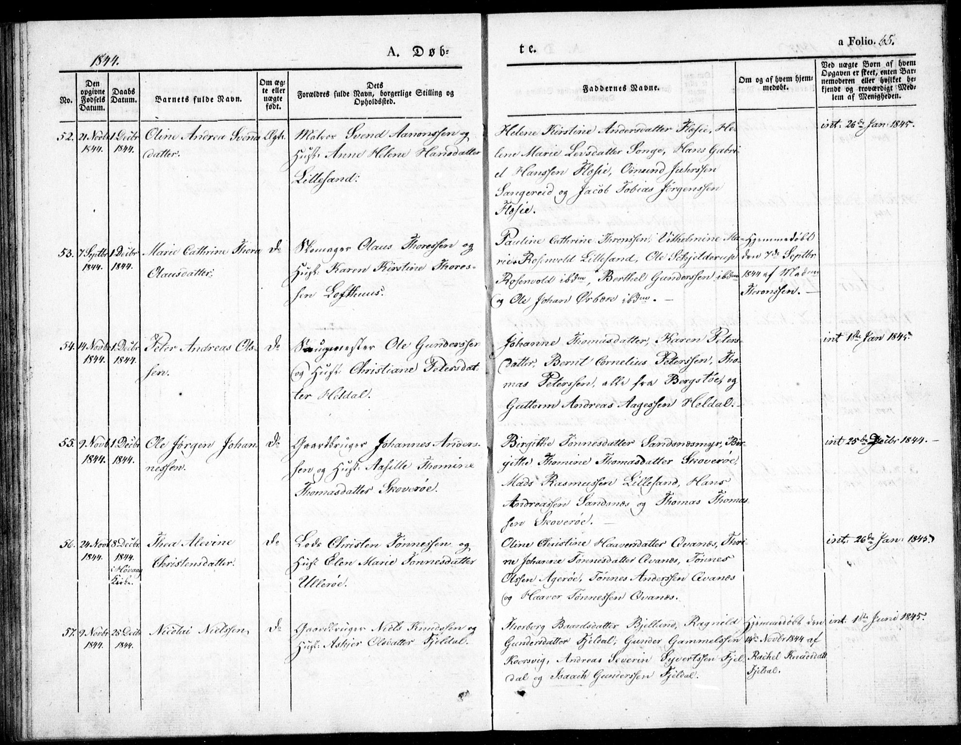 Vestre Moland sokneprestkontor, AV/SAK-1111-0046/F/Fb/Fbb/L0002: Parish register (copy) no. B 2, 1836-1851, p. 65