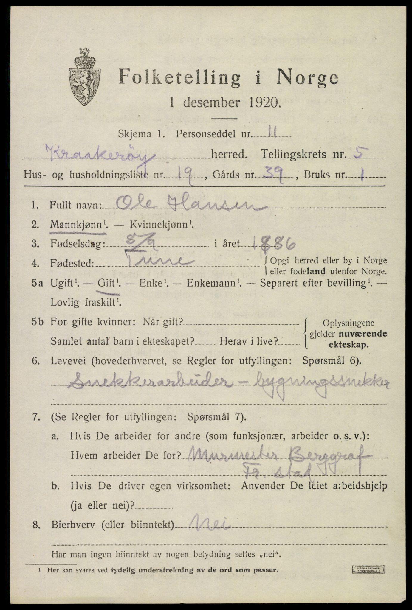SAO, 1920 census for Kråkerøy, 1920, p. 6136