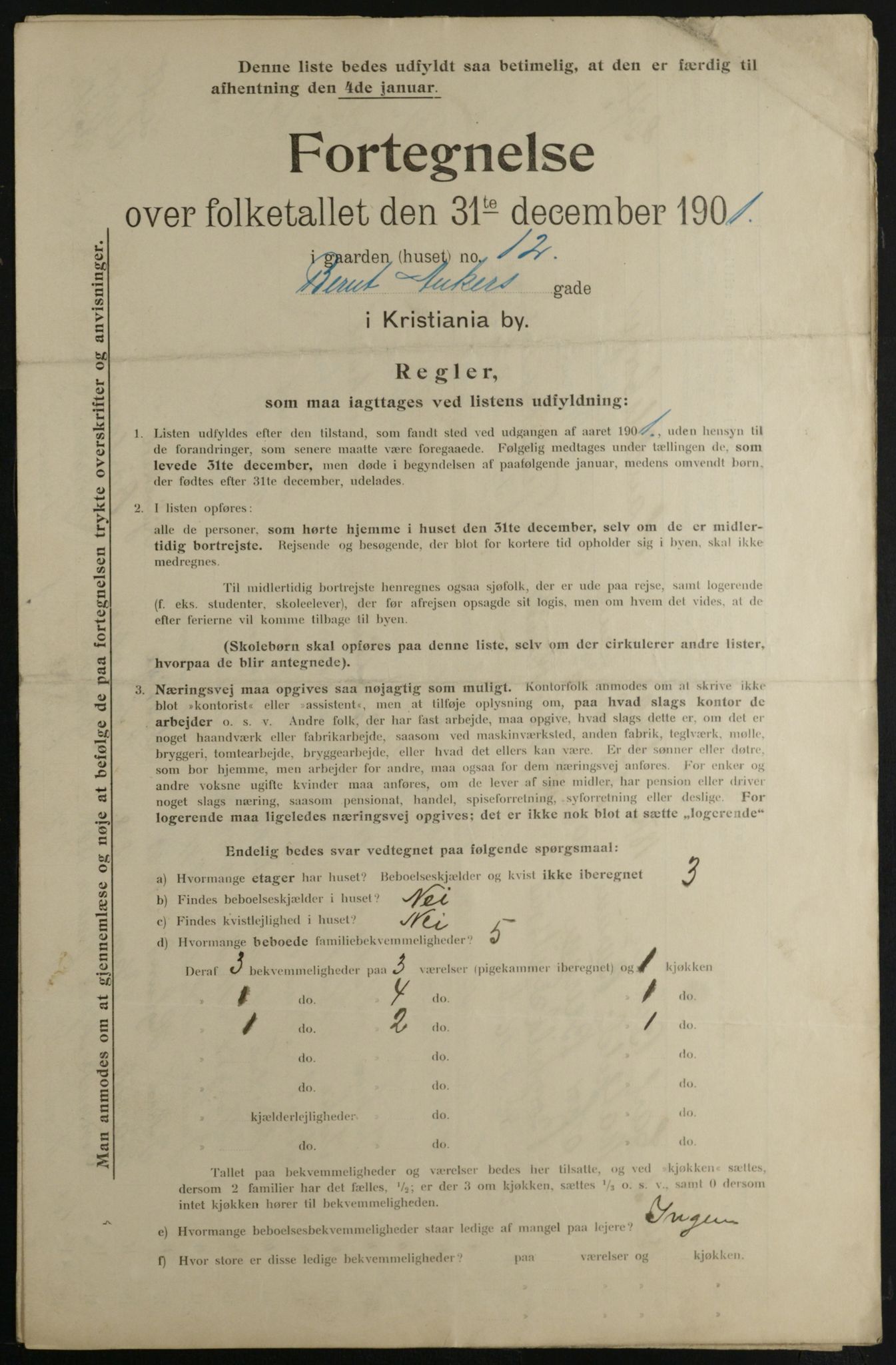 OBA, Municipal Census 1901 for Kristiania, 1901, p. 807