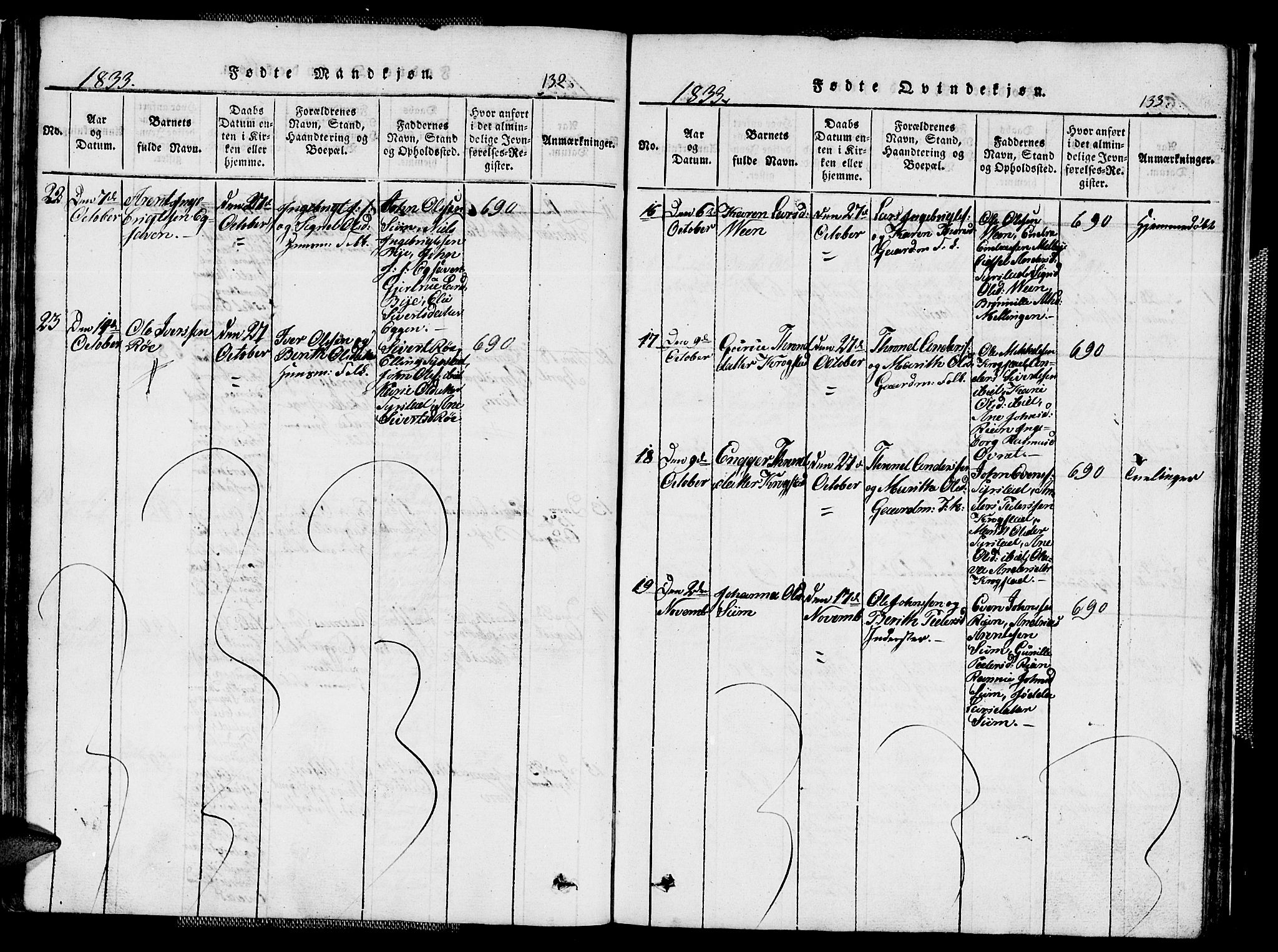 Ministerialprotokoller, klokkerbøker og fødselsregistre - Sør-Trøndelag, SAT/A-1456/667/L0796: Parish register (copy) no. 667C01, 1817-1836, p. 132-133
