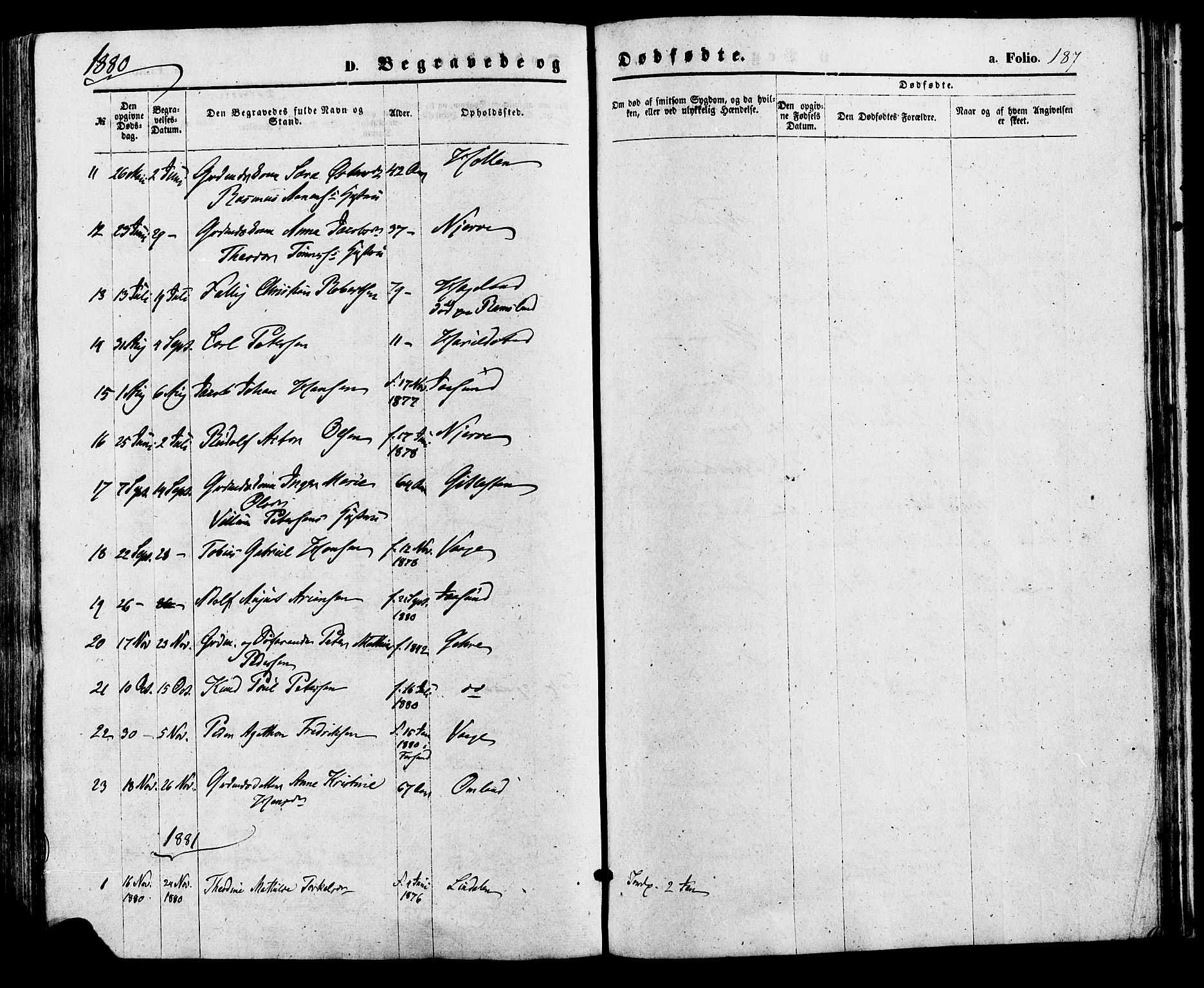 Sør-Audnedal sokneprestkontor, AV/SAK-1111-0039/F/Fa/Faa/L0003: Parish register (official) no. A 3, 1868-1883, p. 187