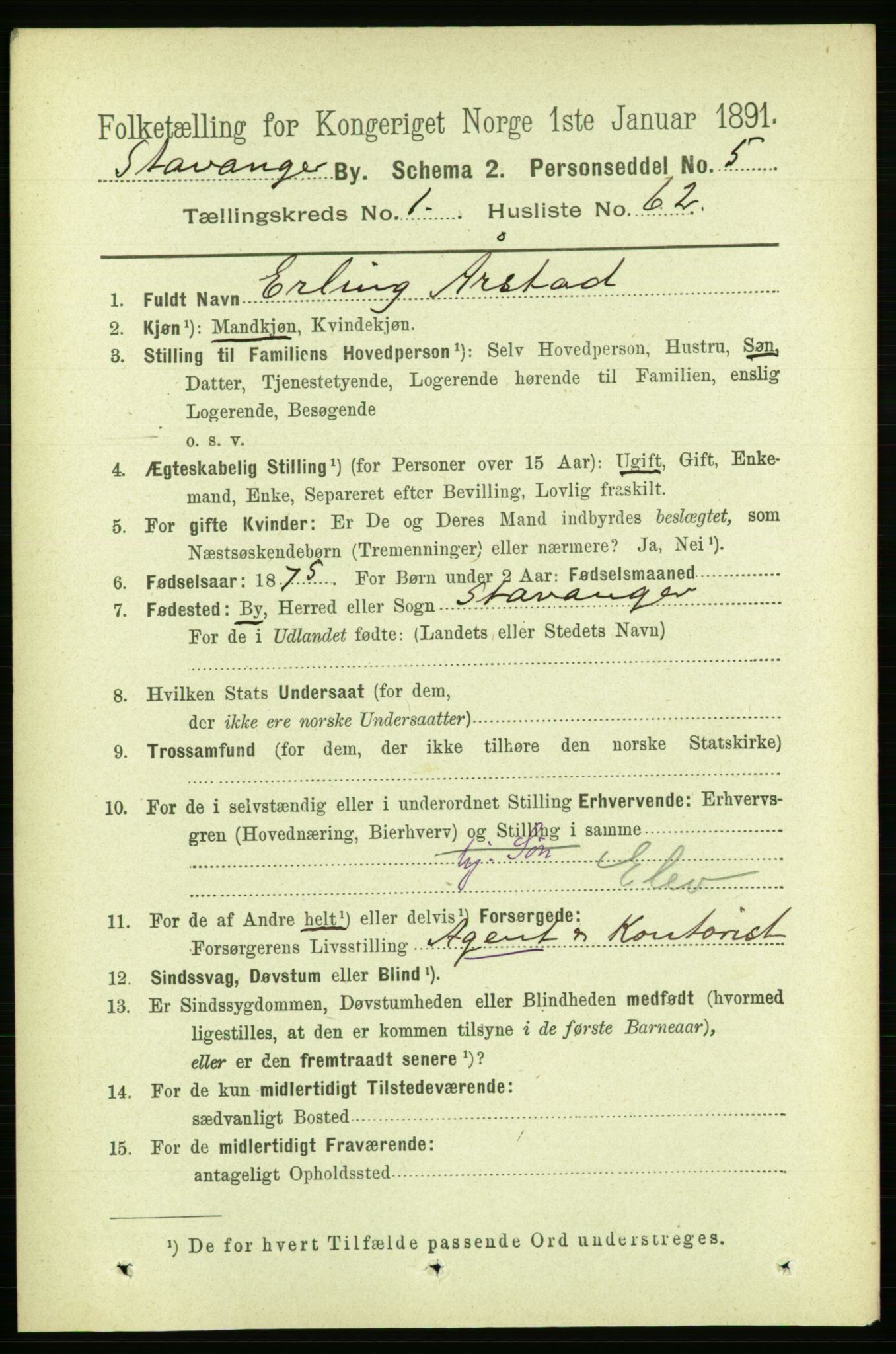 RA, 1891 census for 1103 Stavanger, 1891, p. 5693