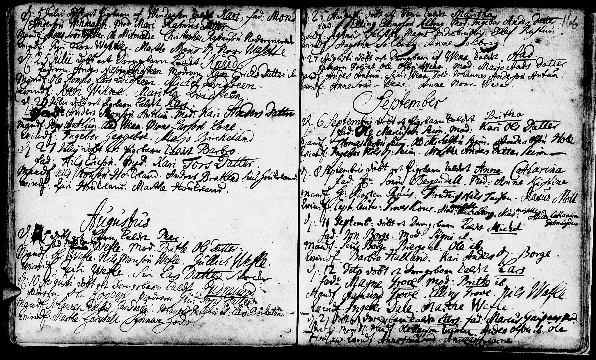 Haus sokneprestembete, AV/SAB-A-75601/H/Haa: Parish register (official) no. A 4, 1723-1733, p. 166