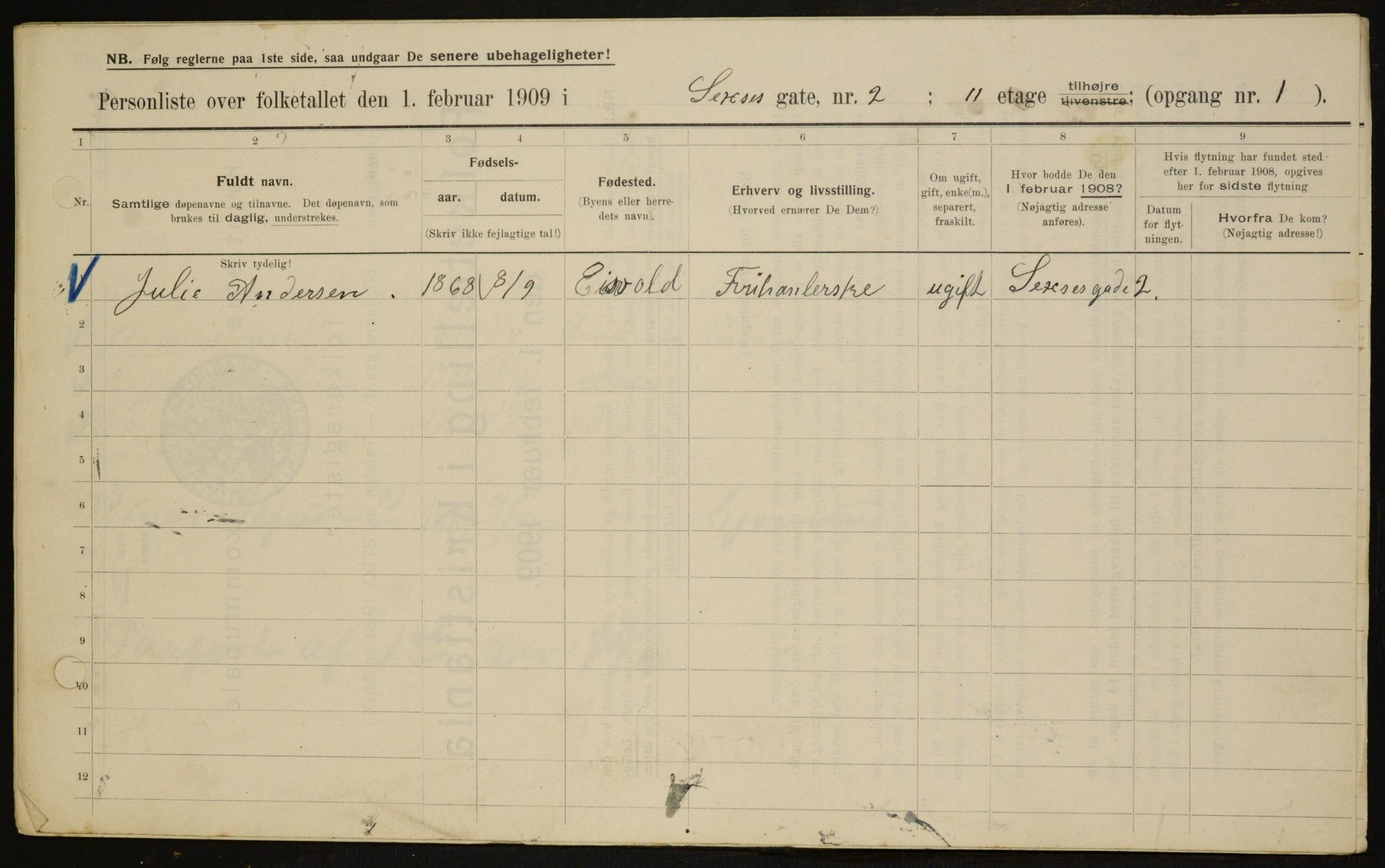OBA, Municipal Census 1909 for Kristiania, 1909, p. 85904