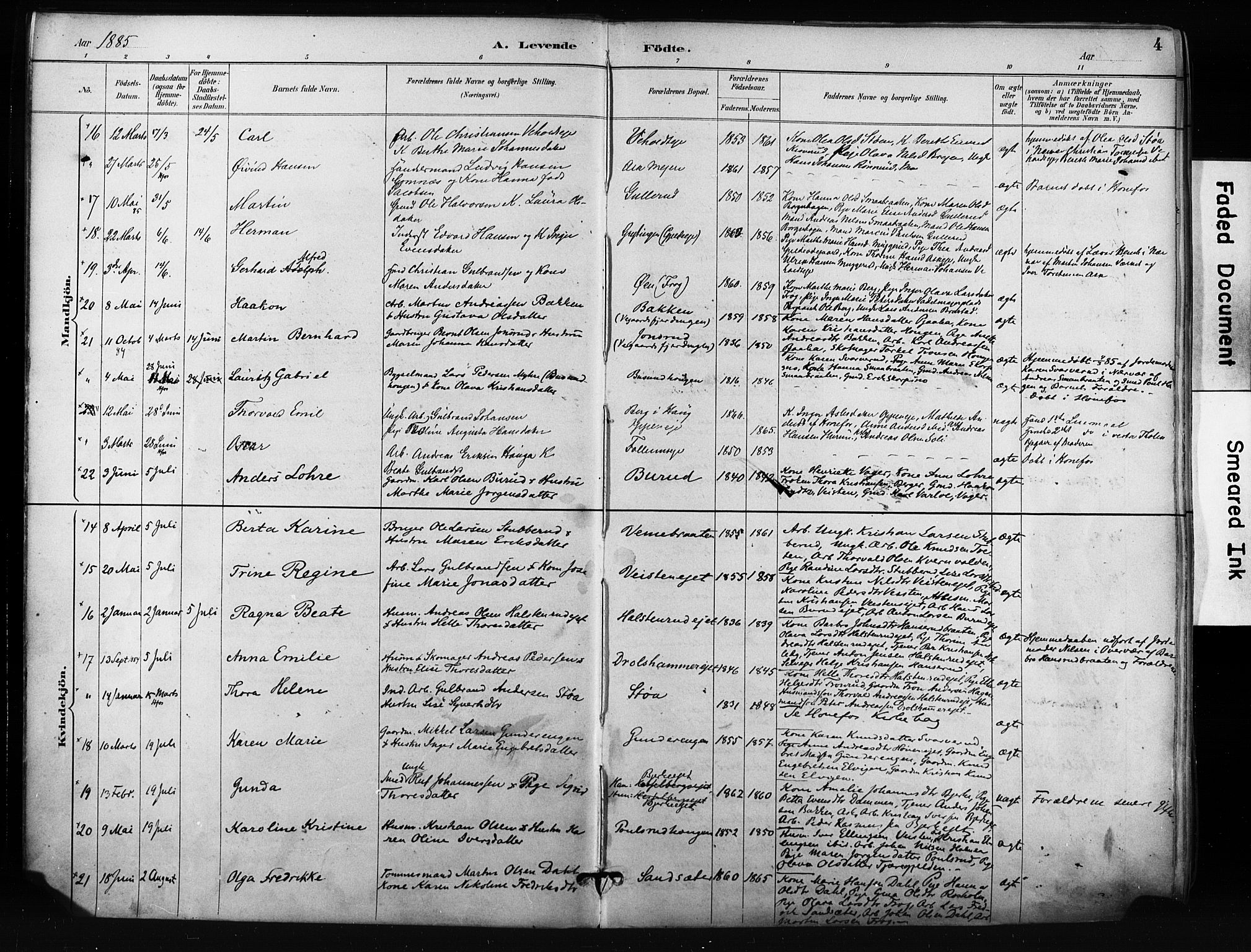 Norderhov kirkebøker, AV/SAKO-A-237/F/Fa/L0016: Parish register (official) no. 16, 1885-1902, p. 4