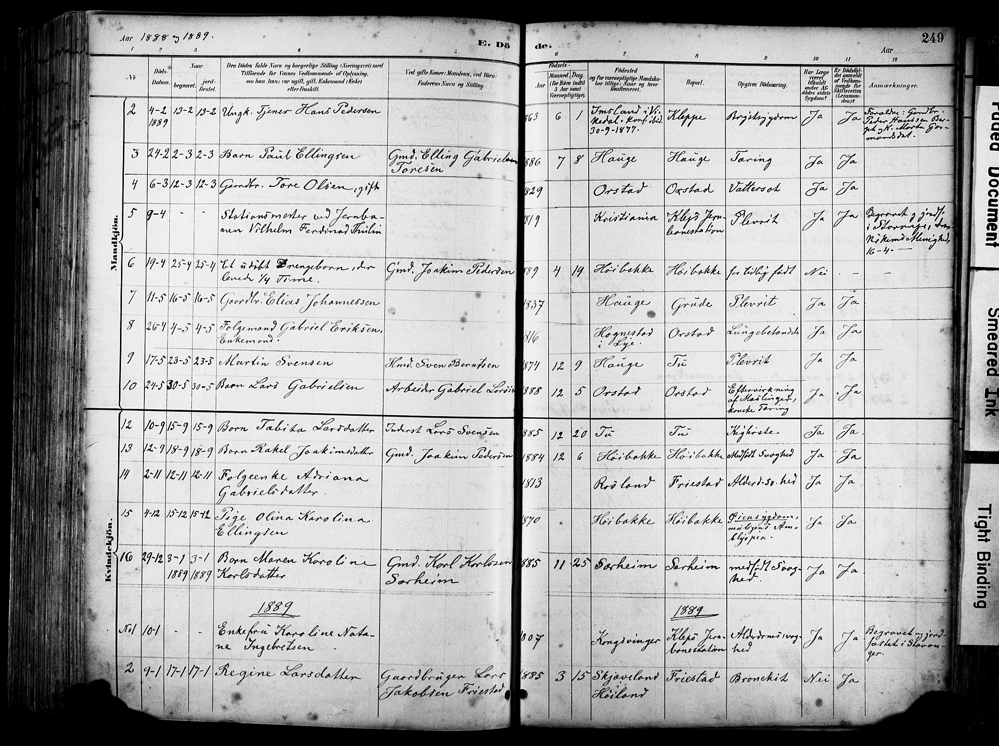 Klepp sokneprestkontor, SAST/A-101803/001/3/30BA/L0009: Parish register (official) no. A 7, 1886-1915, p. 249