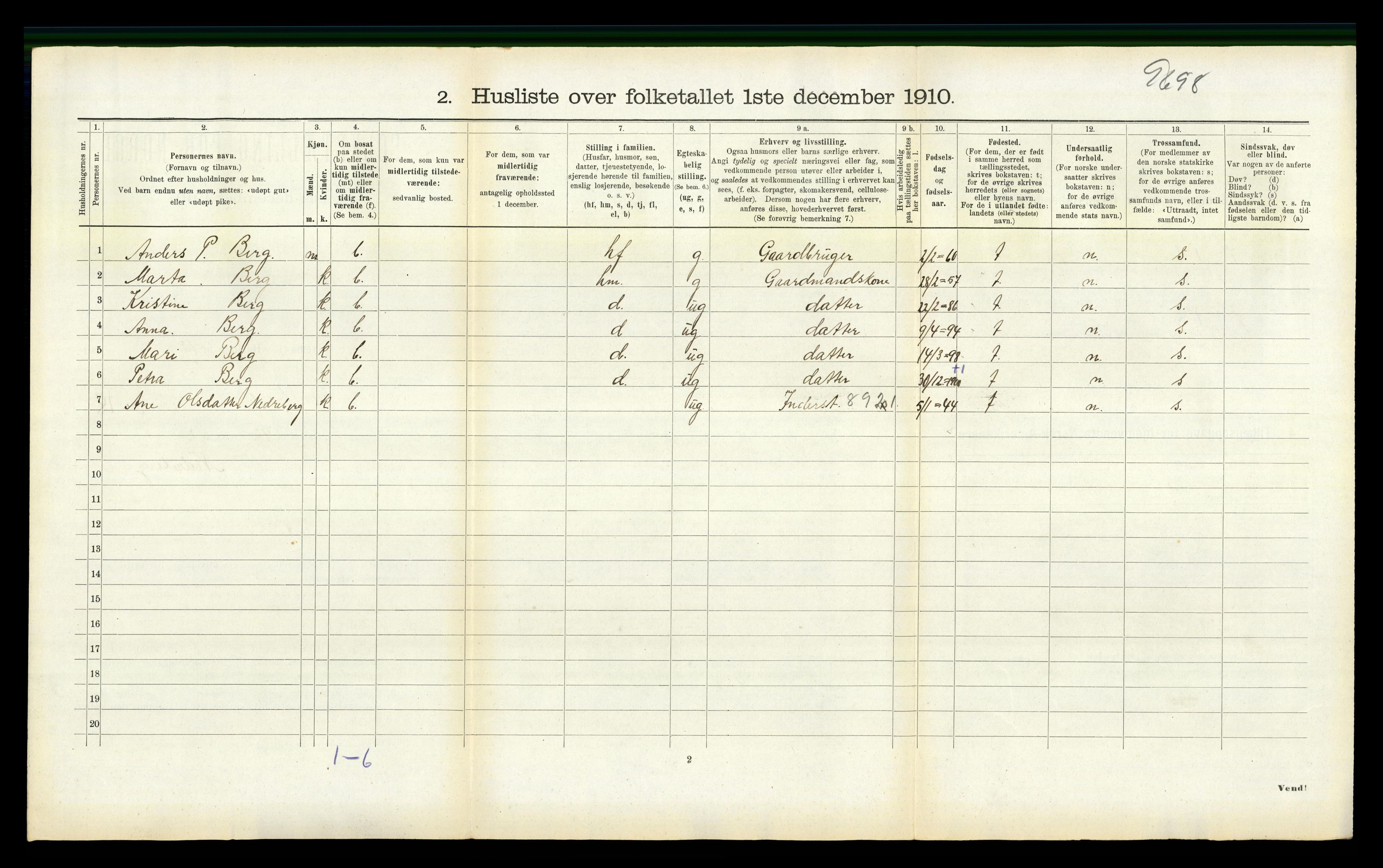 RA, 1910 census for Vanylven, 1910, p. 1078