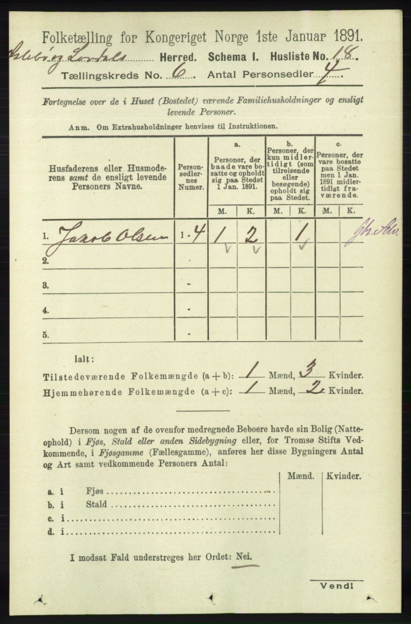 RA, 1891 census for 1021 Øyslebø og Laudal, 1891, p. 1662