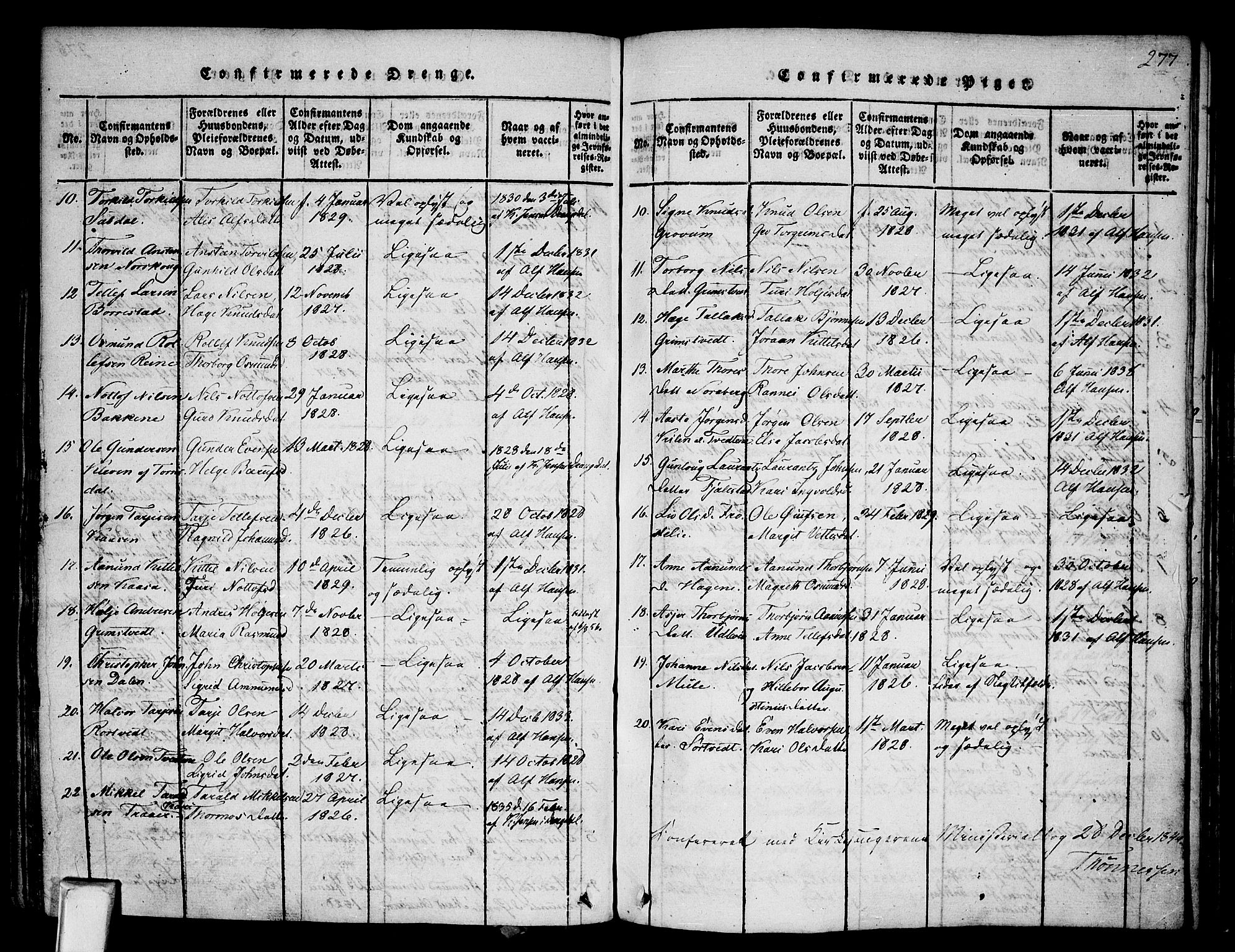 Nissedal kirkebøker, AV/SAKO-A-288/F/Fa/L0002: Parish register (official) no. I 2, 1814-1845, p. 277