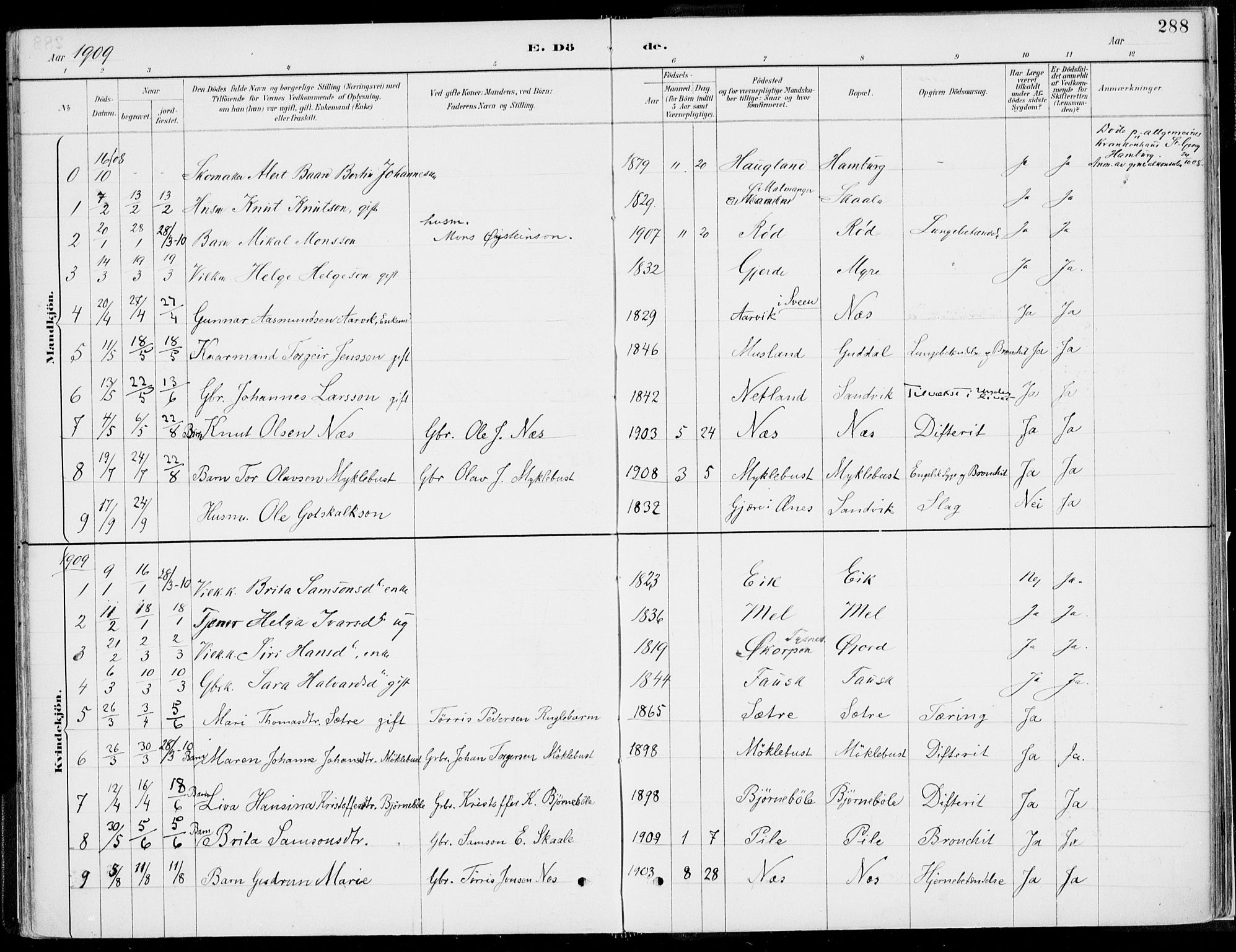 Kvinnherad sokneprestembete, SAB/A-76401/H/Haa: Parish register (official) no. B  1, 1887-1921, p. 288