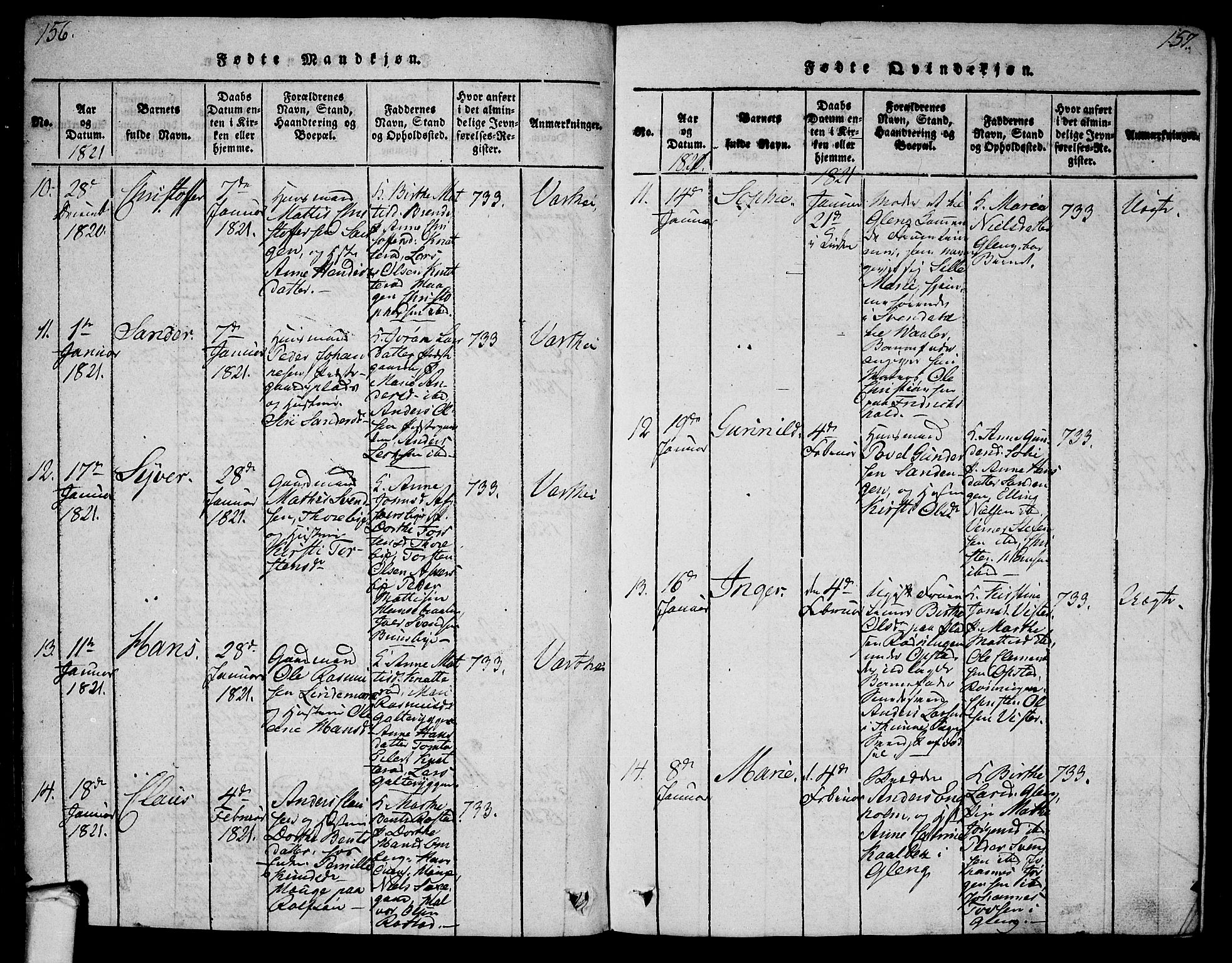 Tune prestekontor Kirkebøker, SAO/A-2007/G/Ga/L0001: Parish register (copy) no. I 1, 1815-1822, p. 156-157