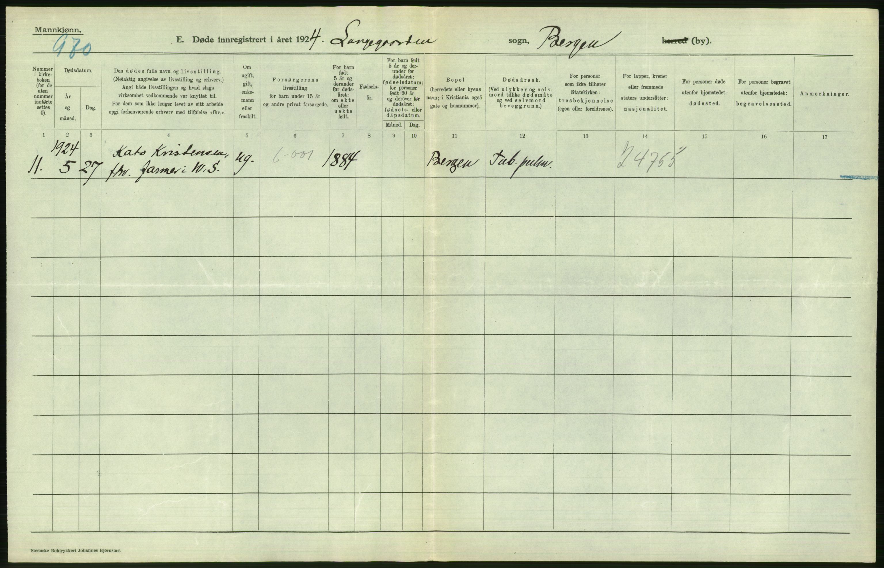 Statistisk sentralbyrå, Sosiodemografiske emner, Befolkning, AV/RA-S-2228/D/Df/Dfc/Dfcd/L0028: Bergen: Gifte, døde., 1924, p. 560