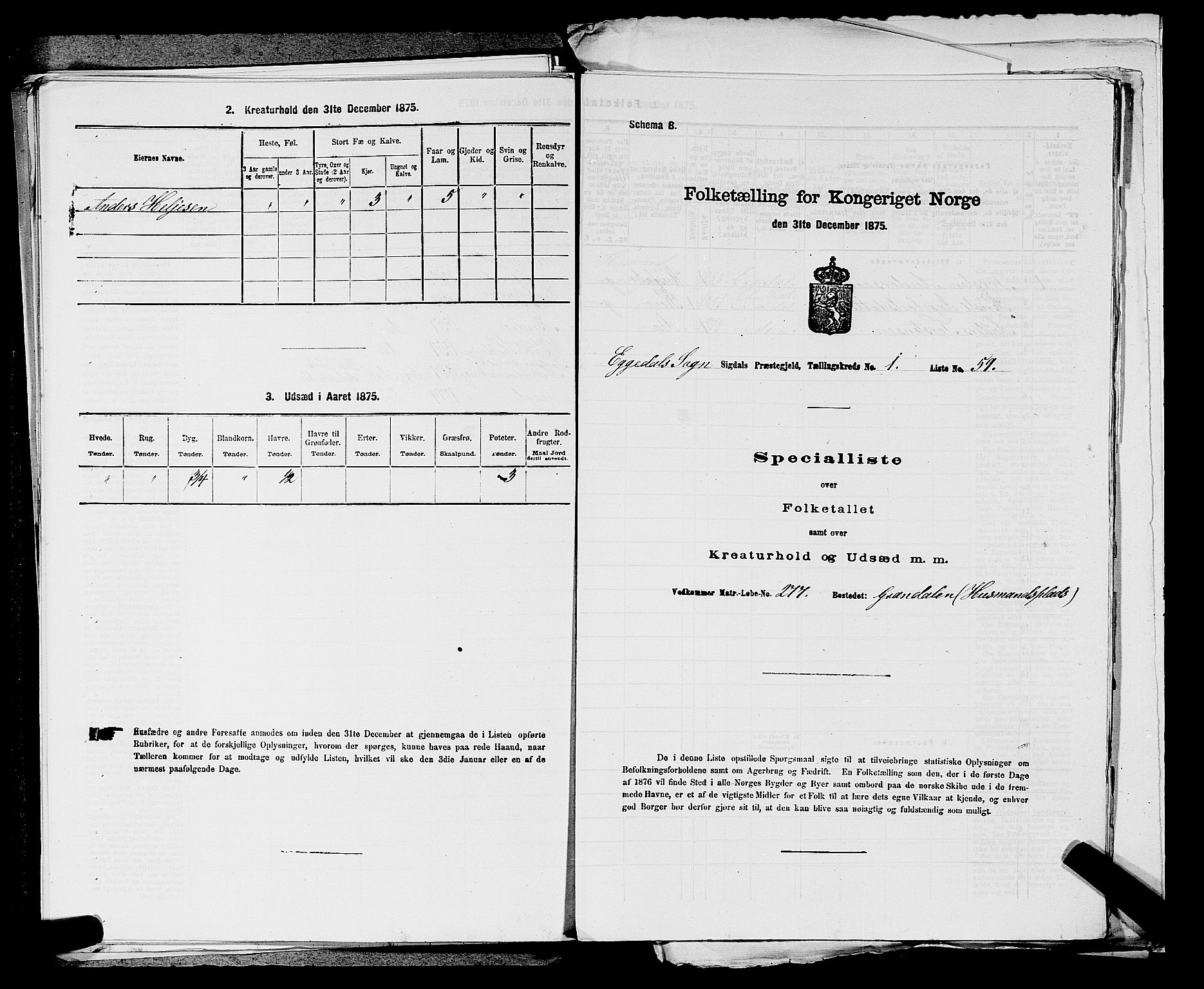 SAKO, 1875 census for 0621P Sigdal, 1875, p. 1990