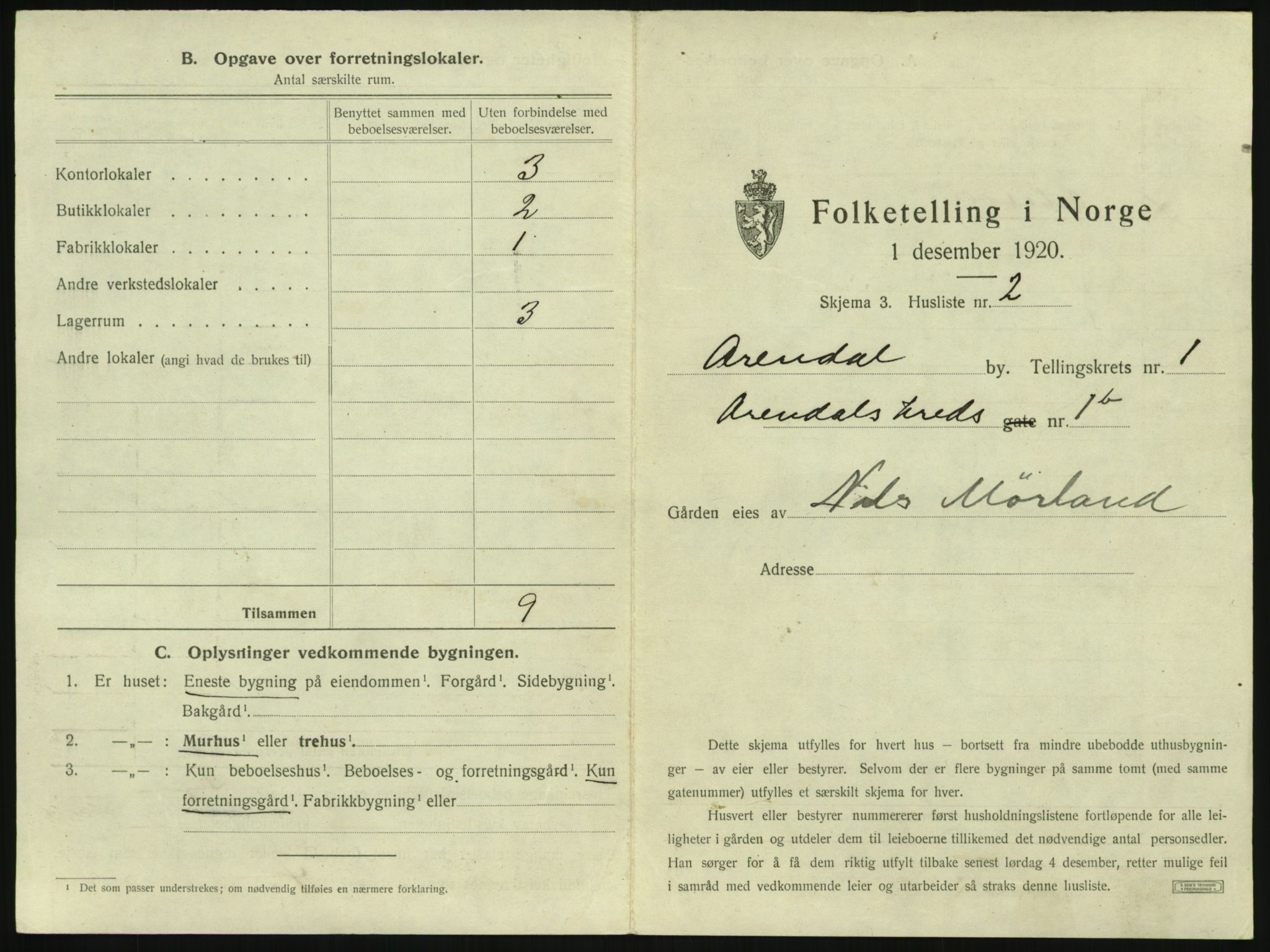 SAK, 1920 census for Arendal, 1920, p. 86