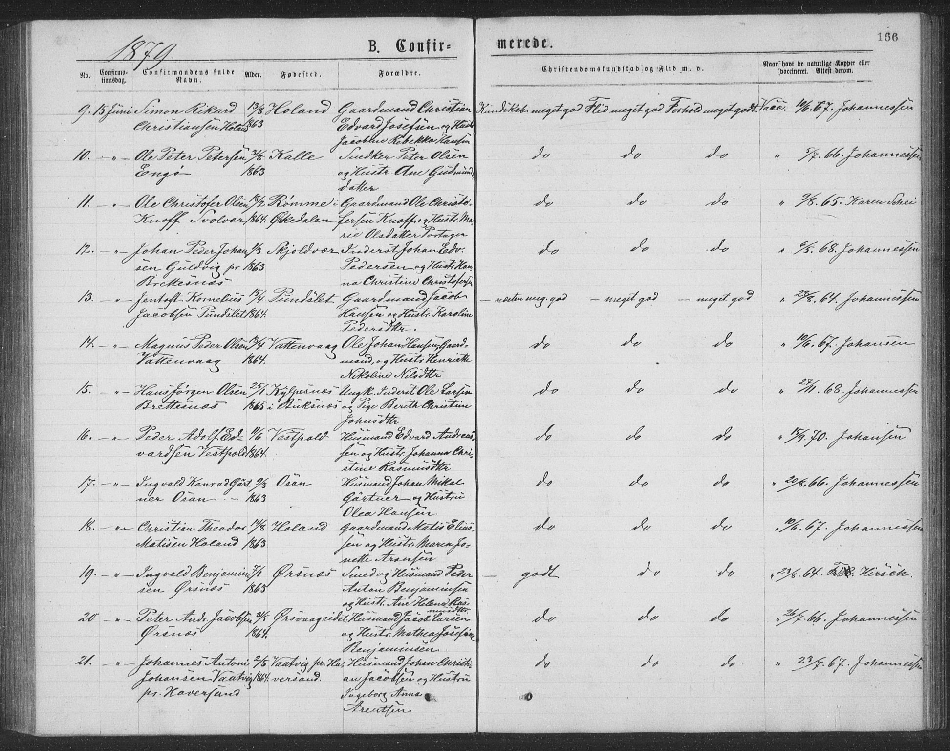 Ministerialprotokoller, klokkerbøker og fødselsregistre - Nordland, AV/SAT-A-1459/874/L1075: Parish register (copy) no. 874C04, 1876-1883, p. 166