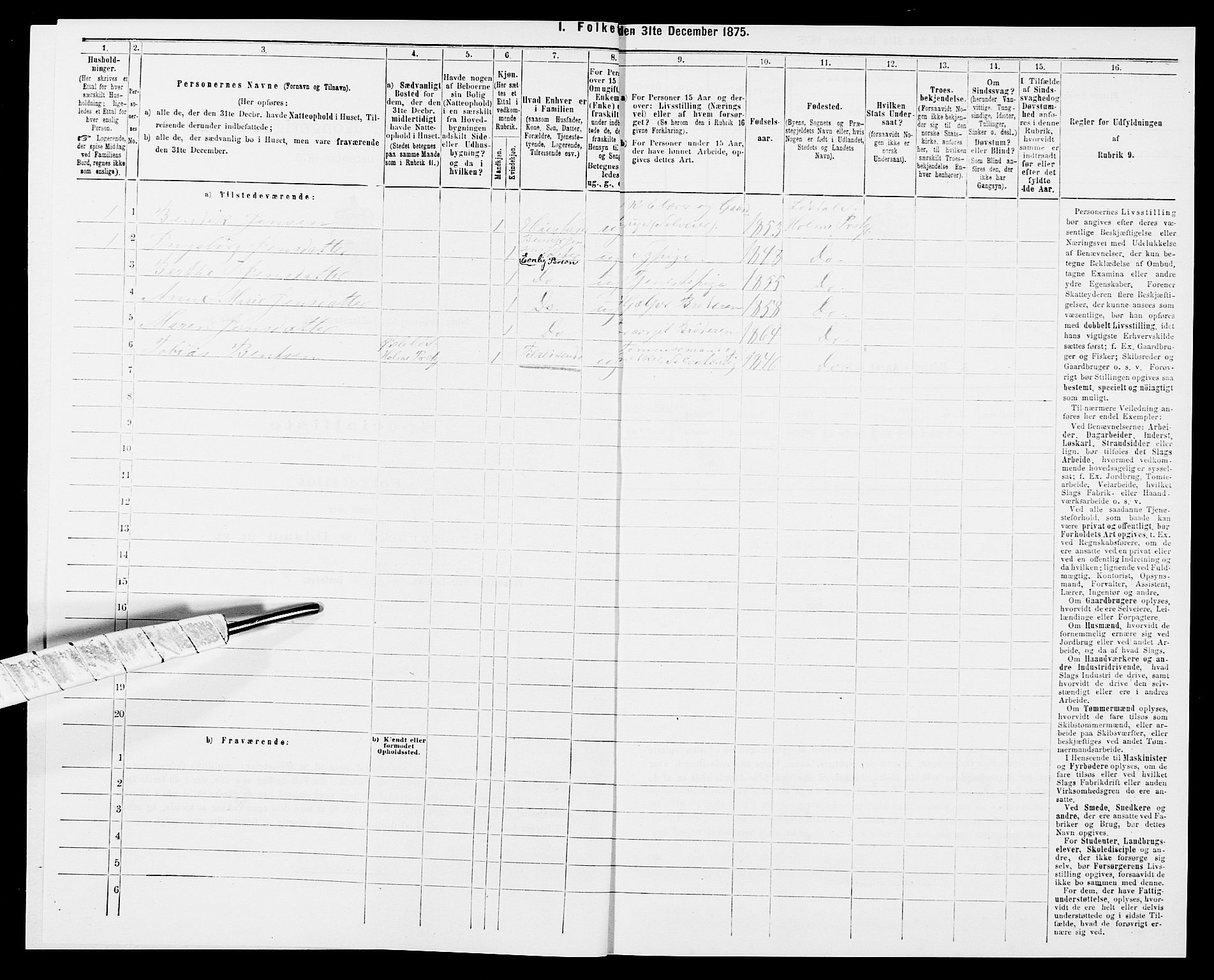 SAK, 1875 census for 1020P Holum, 1875, p. 1327