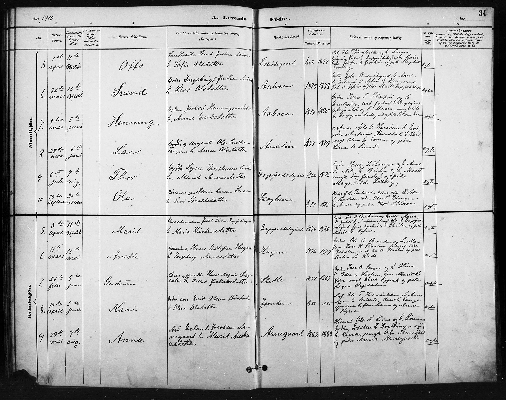 Skjåk prestekontor, AV/SAH-PREST-072/H/Ha/Hab/L0004: Parish register (copy) no. 4, 1895-1921, p. 34