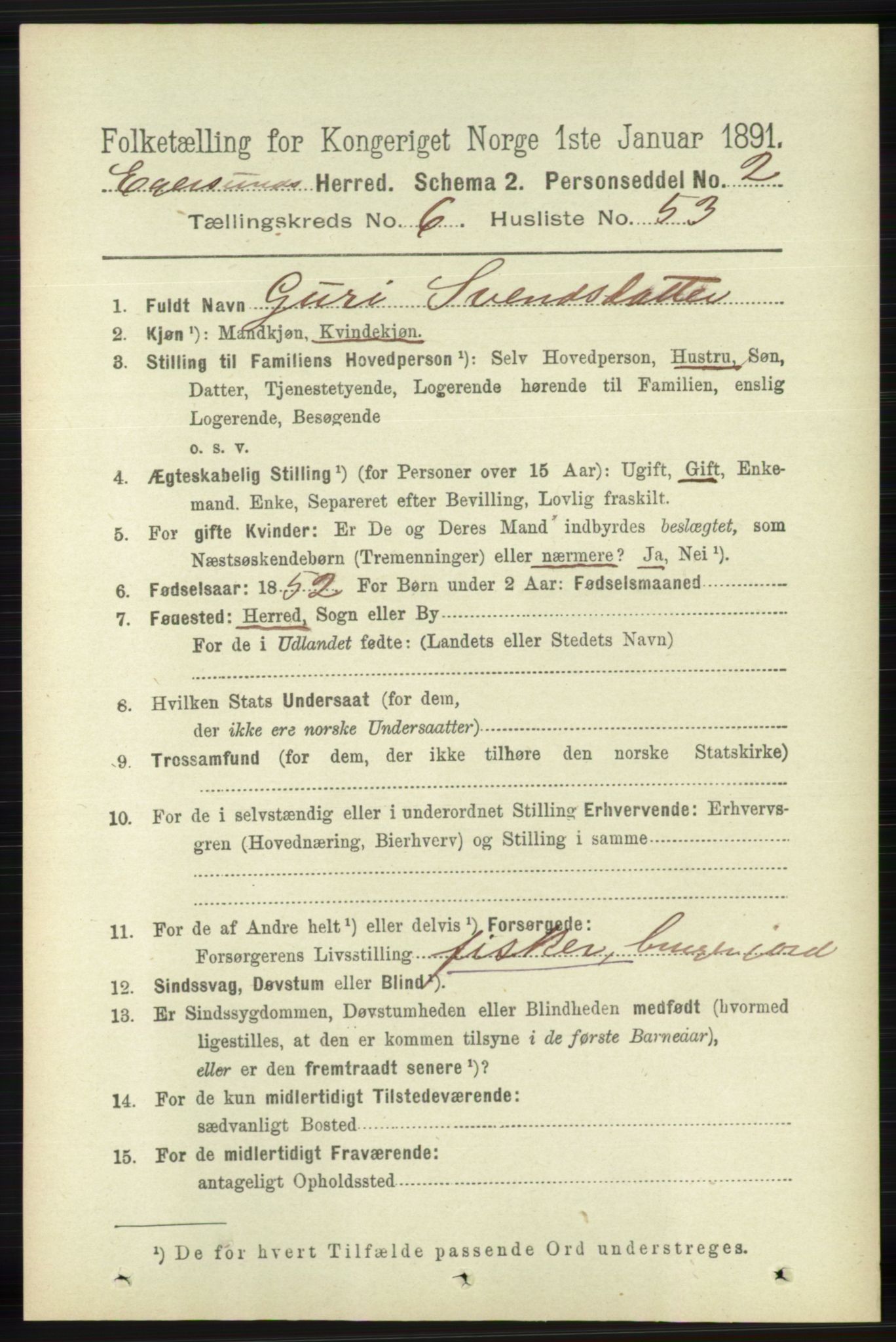 RA, 1891 census for 1116 Eigersund herred, 1891, p. 2594