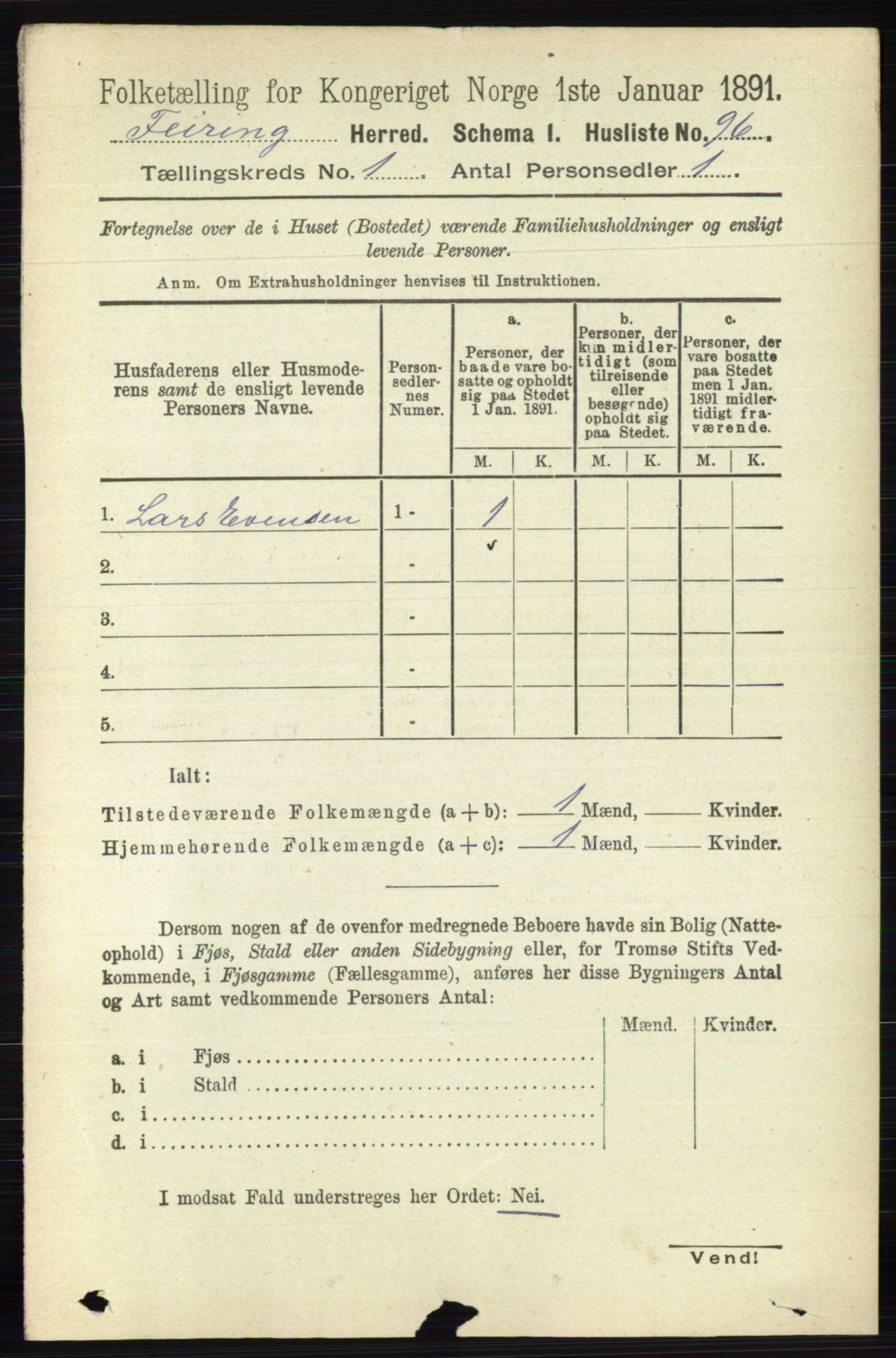 RA, 1891 census for 0240 Feiring, 1891, p. 107