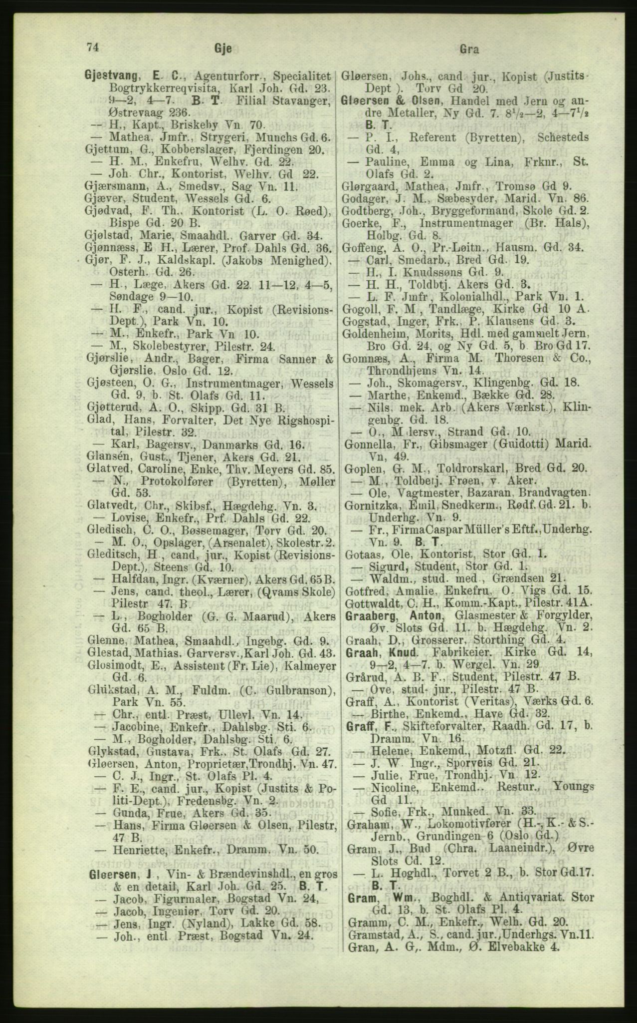 Kristiania/Oslo adressebok, PUBL/-, 1884, p. 74