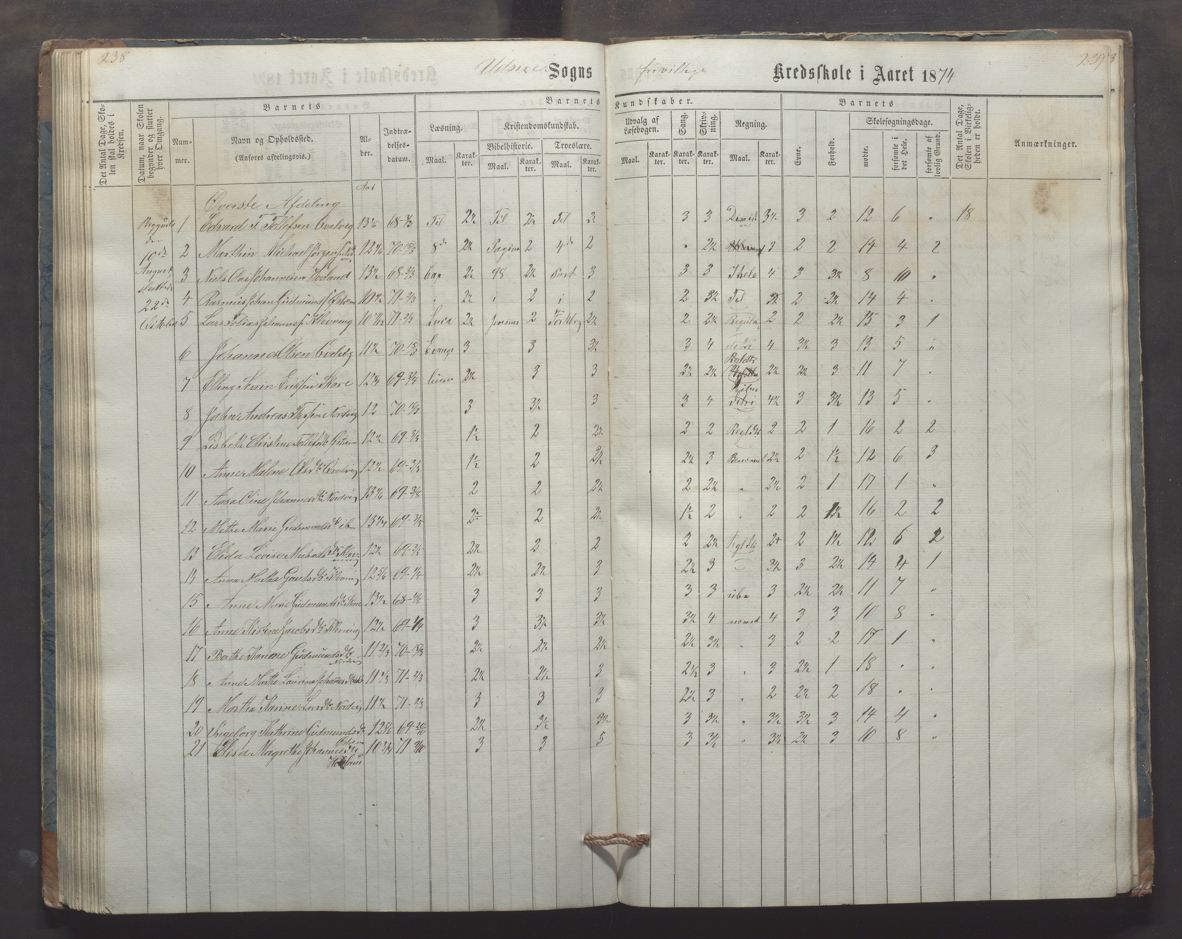 Utsira kommune - Utsira skole, IKAR/K-102080/H/L0003: Skoleprotokoll, 1863-1883, p. 238-239