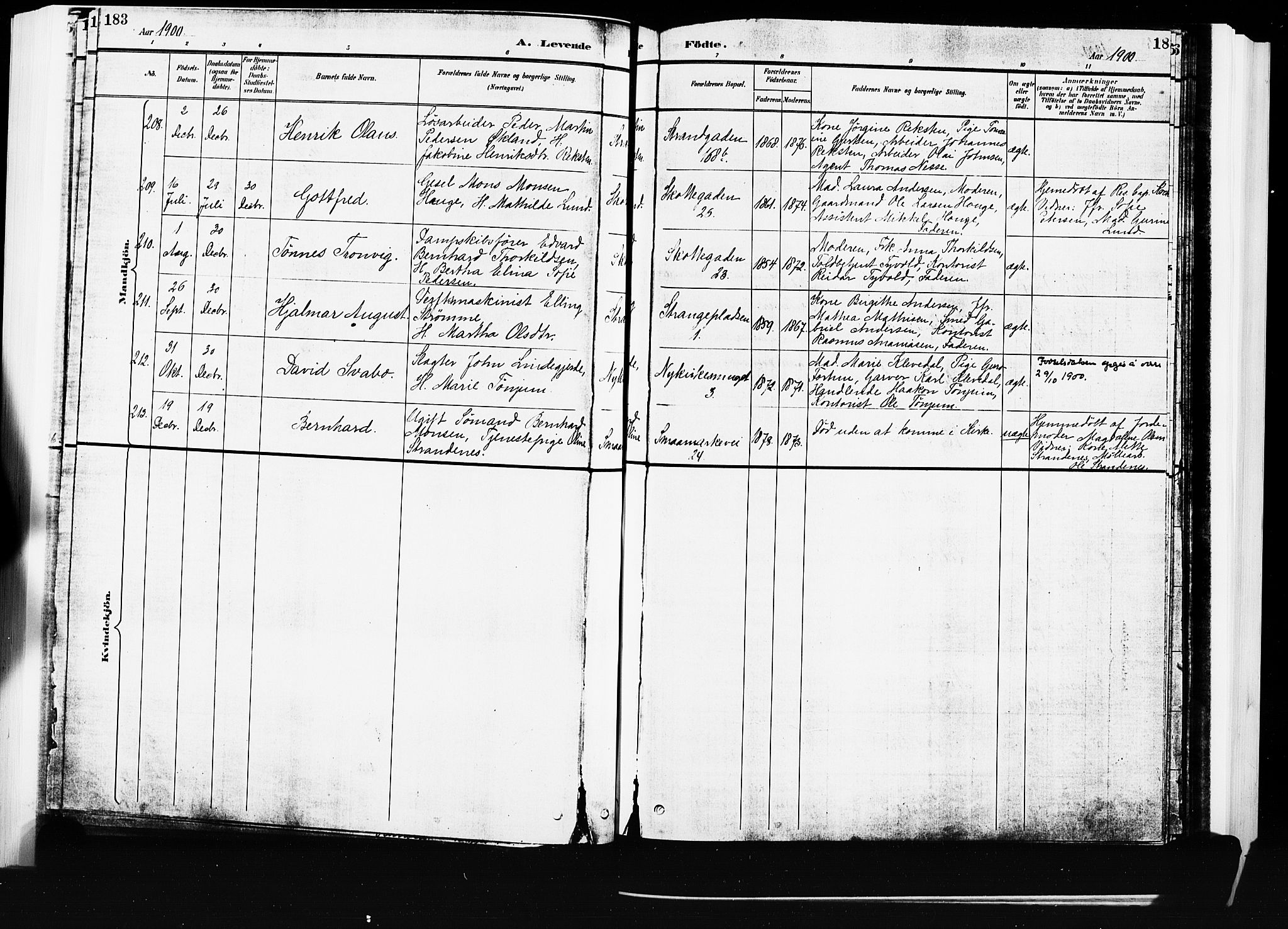 Nykirken Sokneprestembete, AV/SAB-A-77101/H/Hab: Parish register (copy) no. B 4, 1900-1903, p. 183