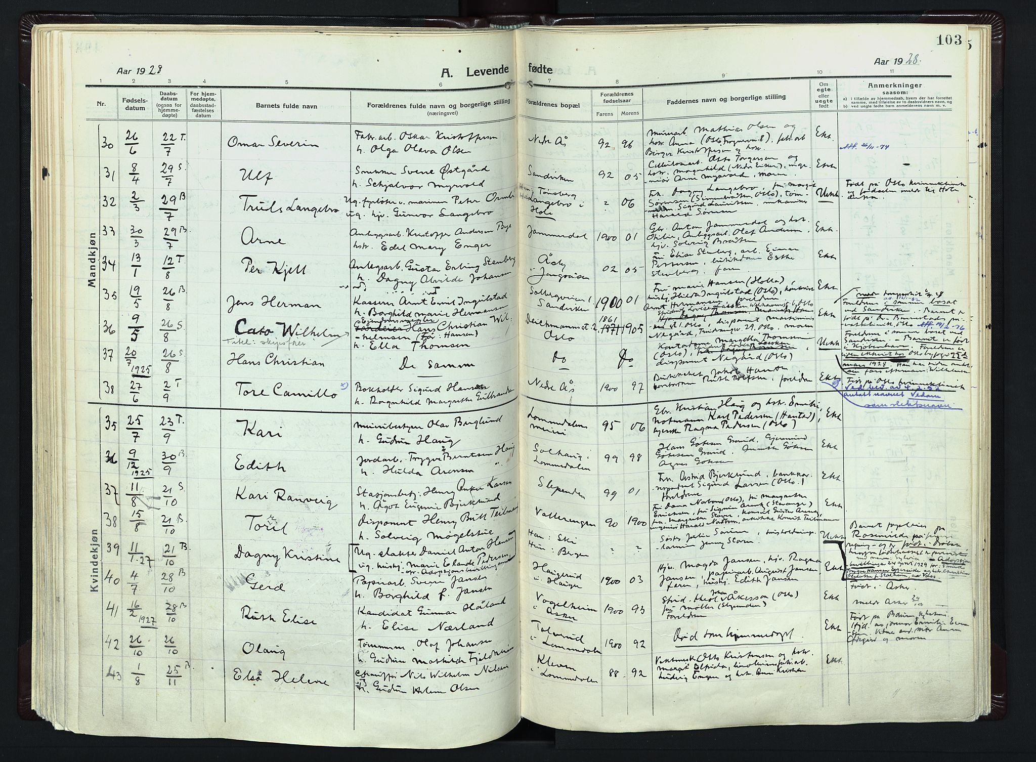 Vestre Bærum prestekontor Kirkebøker, AV/SAO-A-10209a/F/Fa/L0003: Parish register (official) no. 3, 1916-1930, p. 103