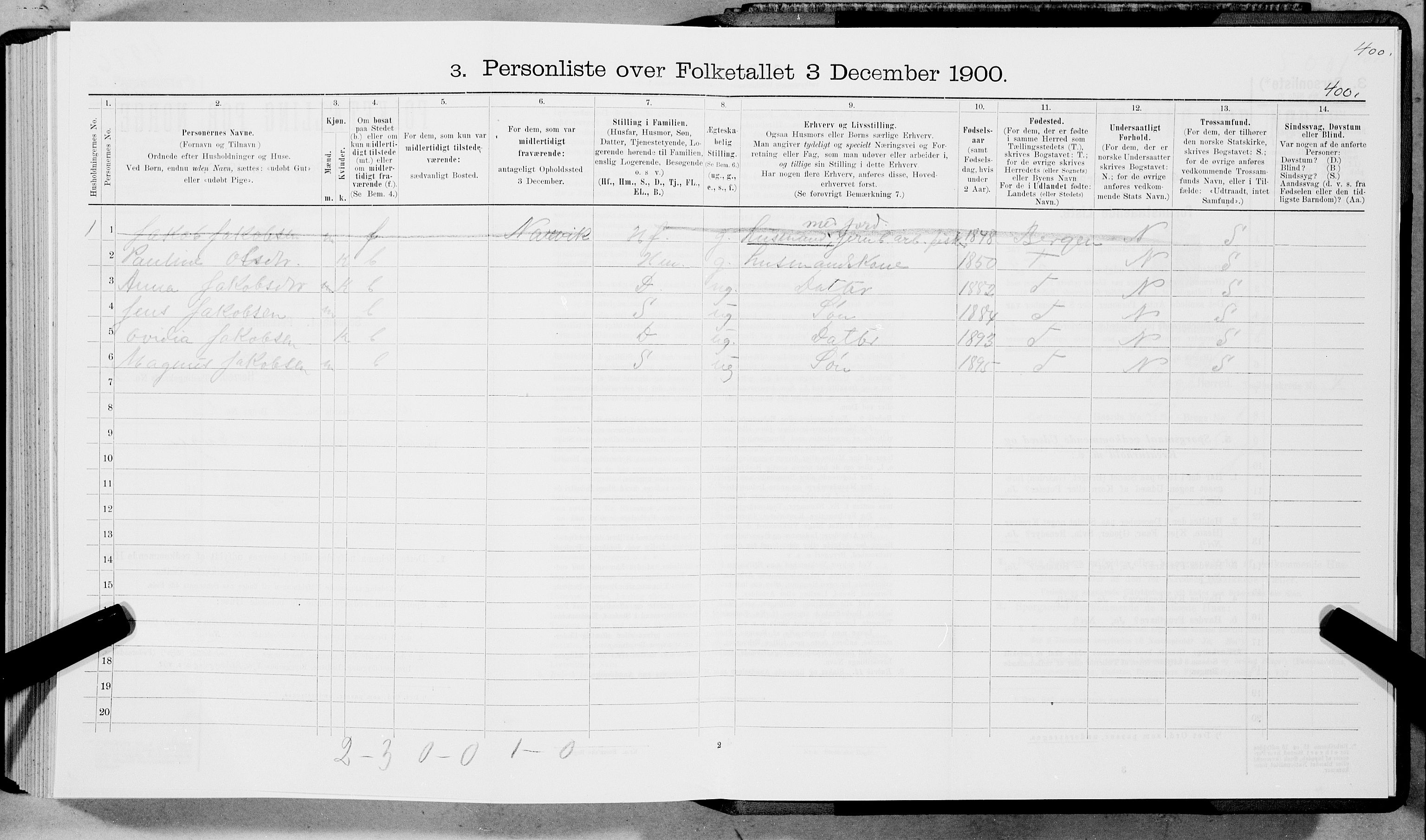 SAT, 1900 census for Borge, 1900, p. 429