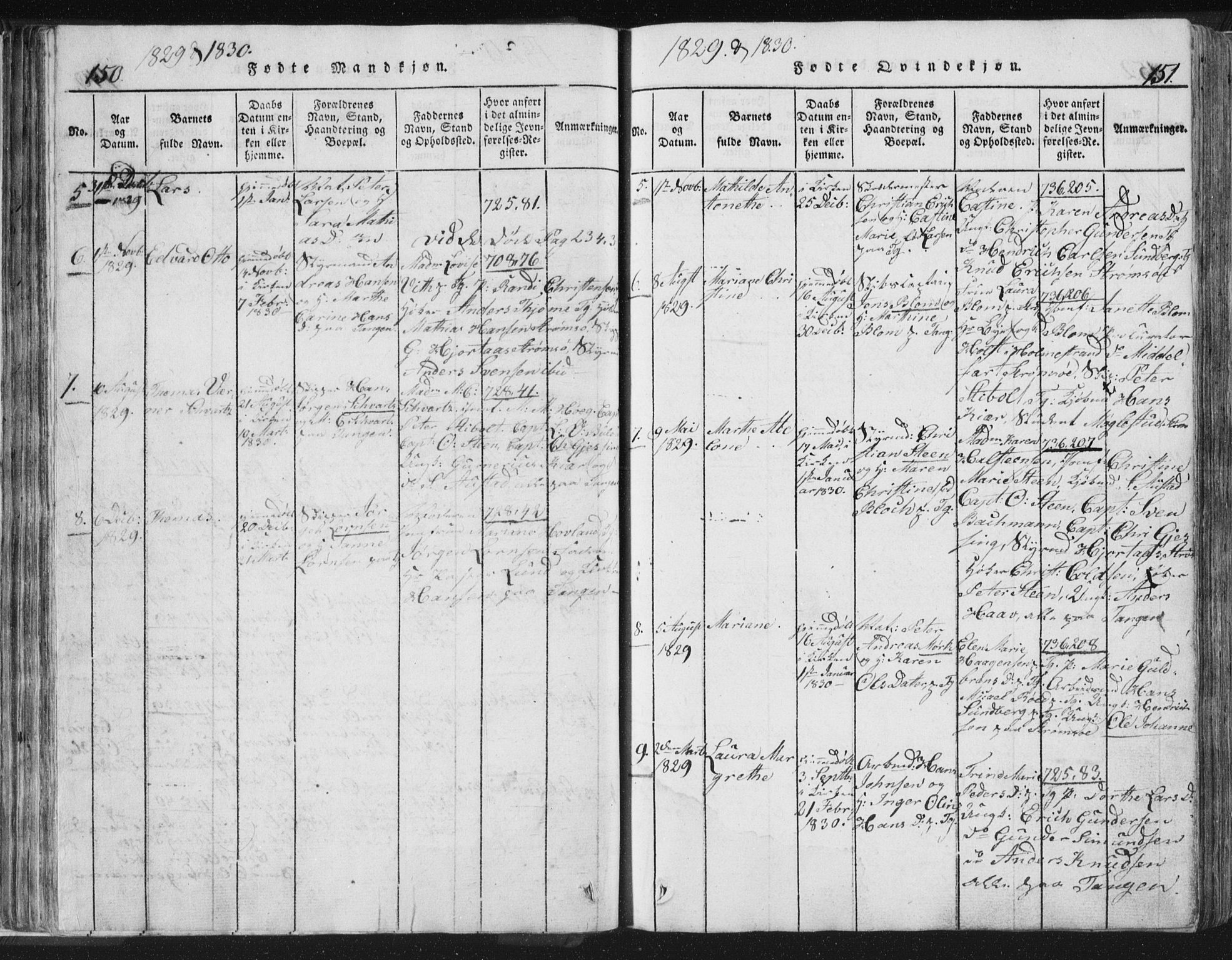 Strømsø kirkebøker, AV/SAKO-A-246/F/Fb/L0004: Parish register (official) no. II 4, 1814-1843, p. 150-151