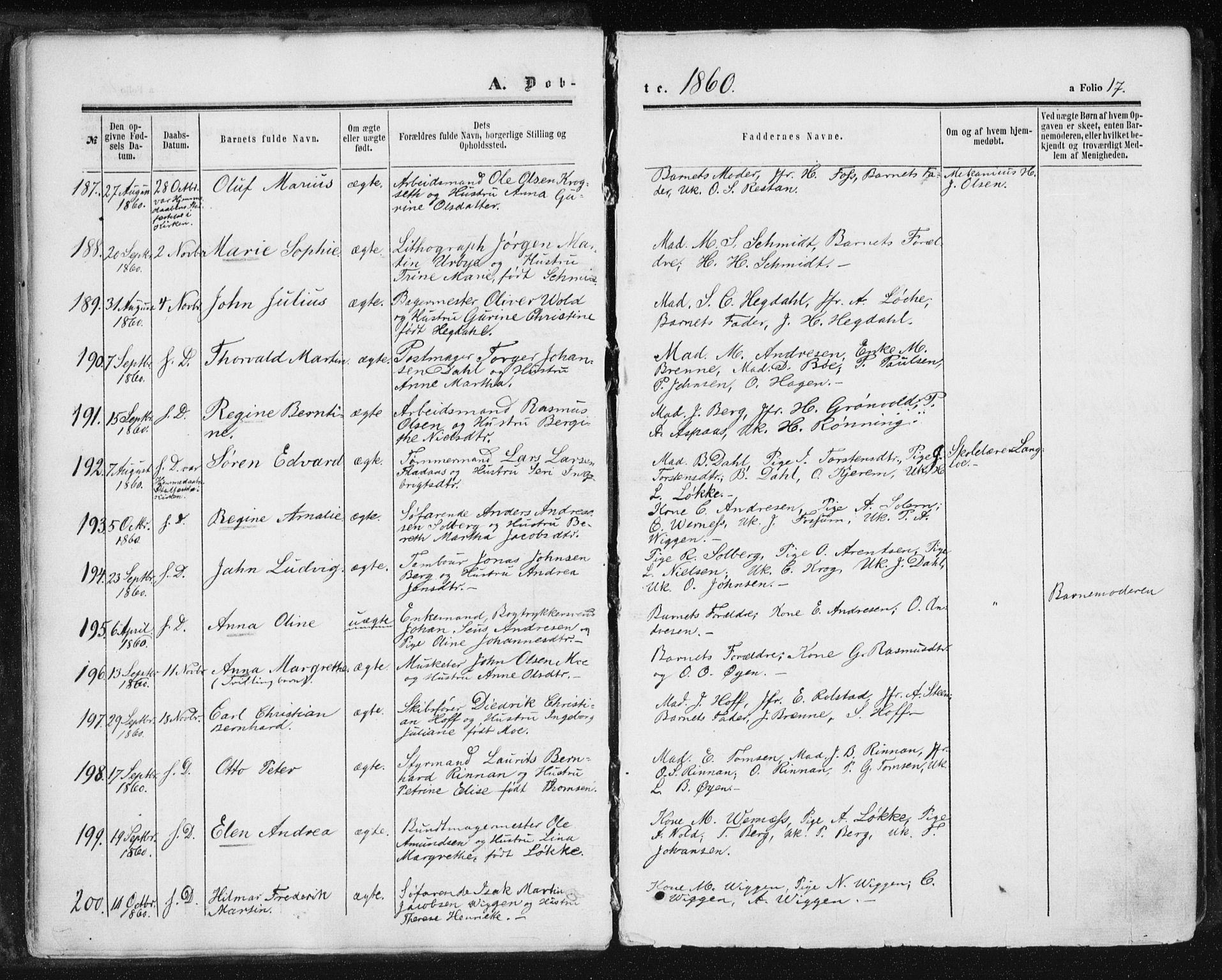 Ministerialprotokoller, klokkerbøker og fødselsregistre - Sør-Trøndelag, SAT/A-1456/602/L0115: Parish register (official) no. 602A13, 1860-1872, p. 17