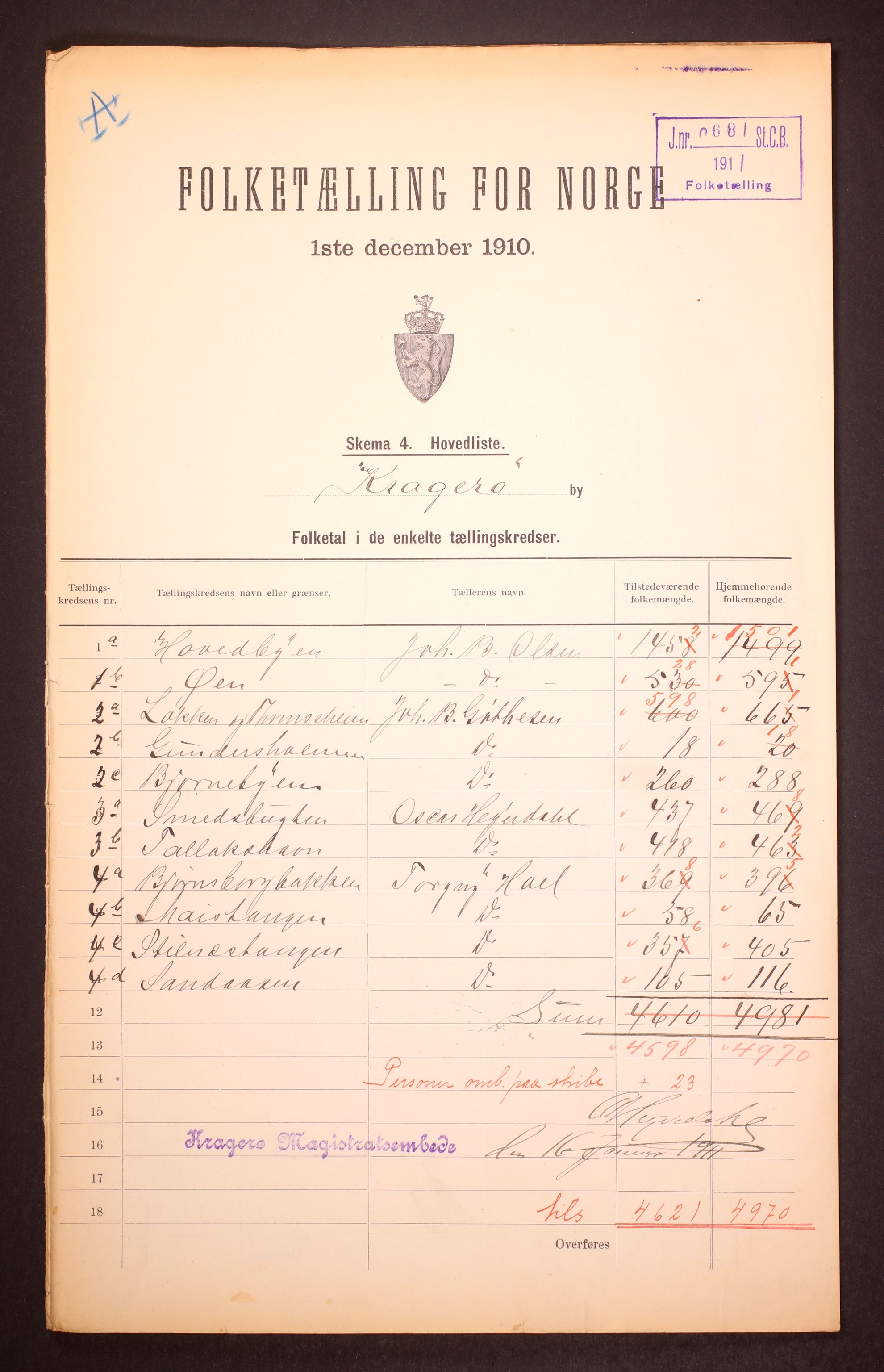 RA, 1910 census for Kragerø, 1910, p. 2