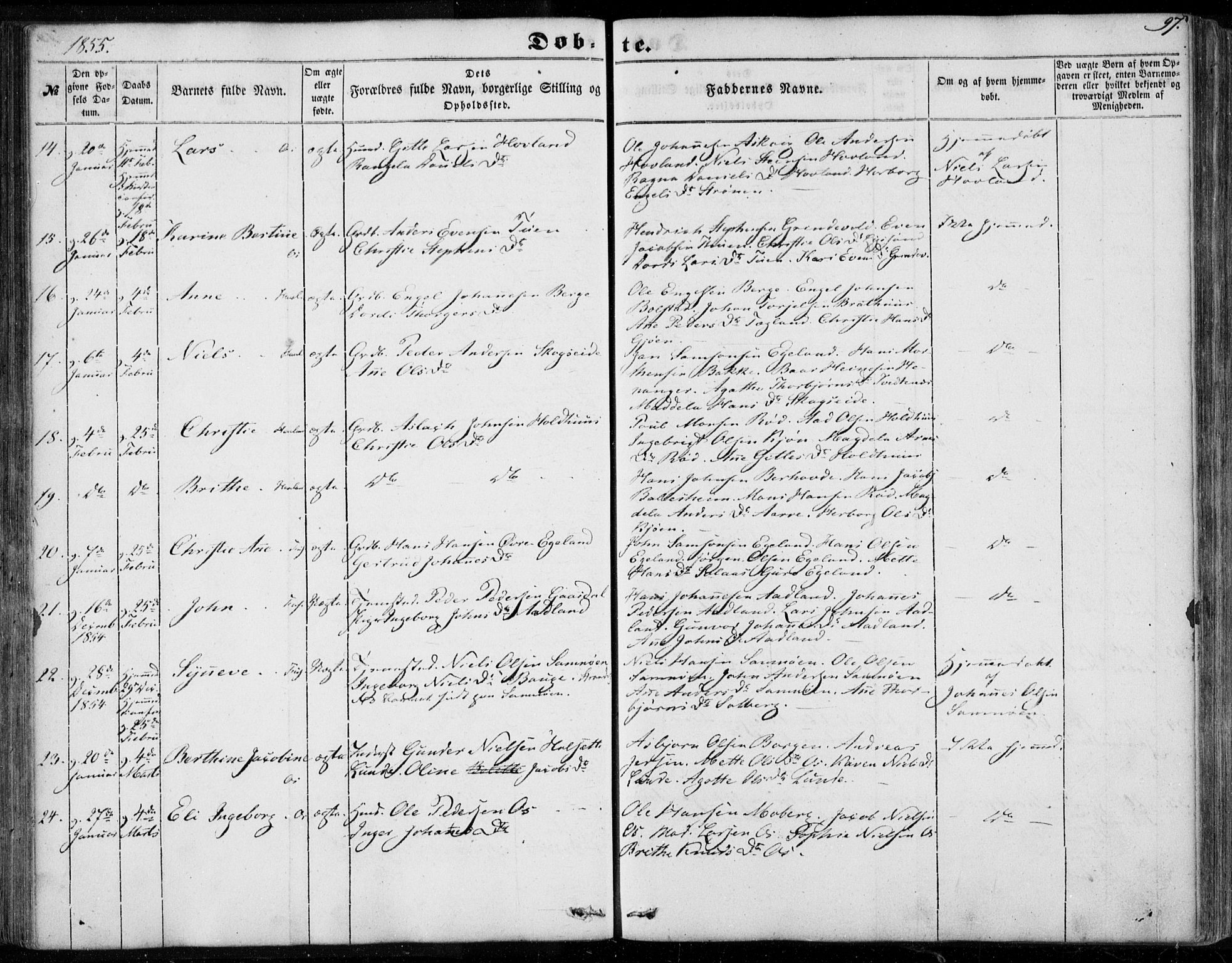 Os sokneprestembete, AV/SAB-A-99929: Parish register (official) no. A 16, 1851-1859, p. 97