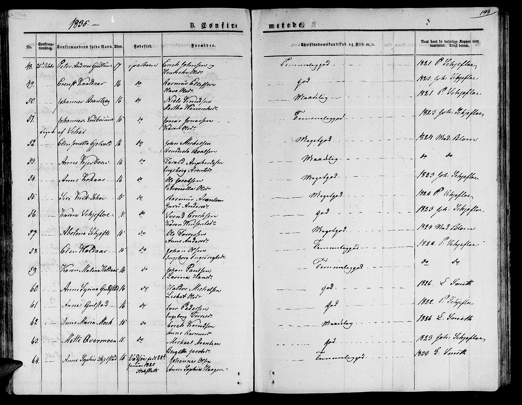 Ministerialprotokoller, klokkerbøker og fødselsregistre - Nord-Trøndelag, AV/SAT-A-1458/735/L0336: Parish register (official) no. 735A05 /1, 1825-1835, p. 143