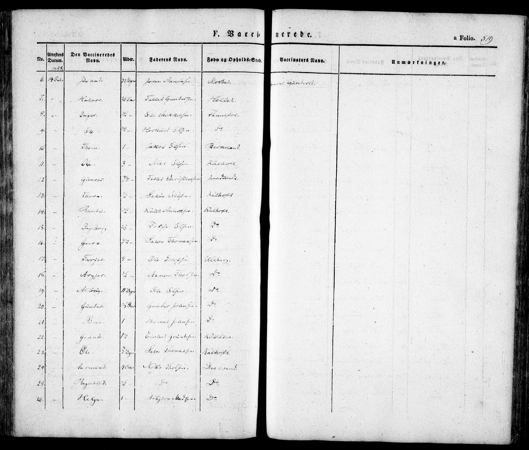 Evje sokneprestkontor, AV/SAK-1111-0008/F/Fa/Faa/L0005: Parish register (official) no. A 5, 1843-1865, p. 519