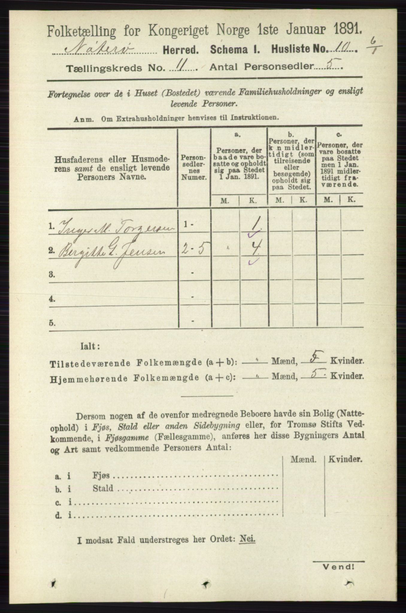 RA, 1891 census for 0722 Nøtterøy, 1891, p. 5746