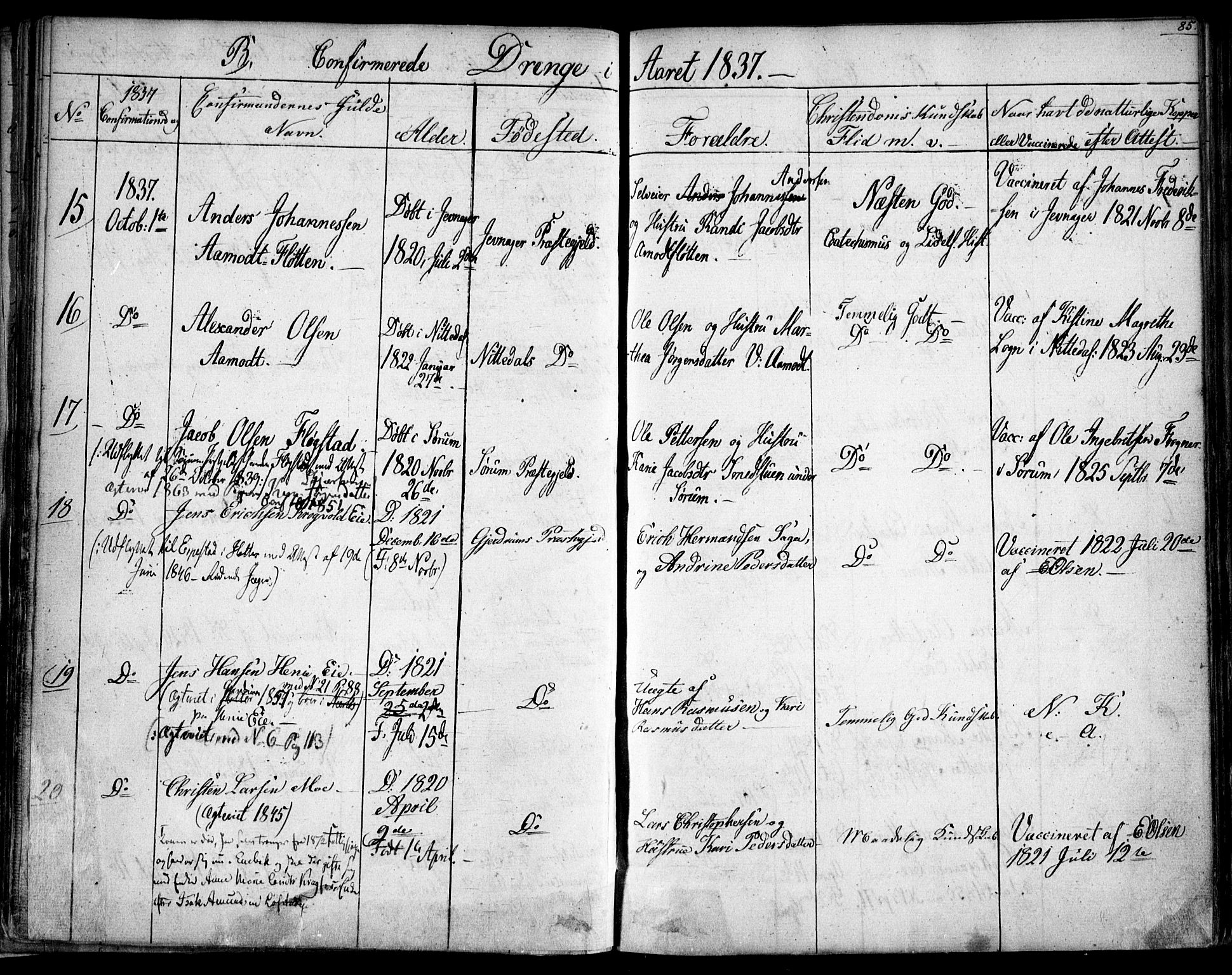 Gjerdrum prestekontor Kirkebøker, AV/SAO-A-10412b/F/Fa/L0005: Parish register (official) no. I 5, 1835-1845, p. 85