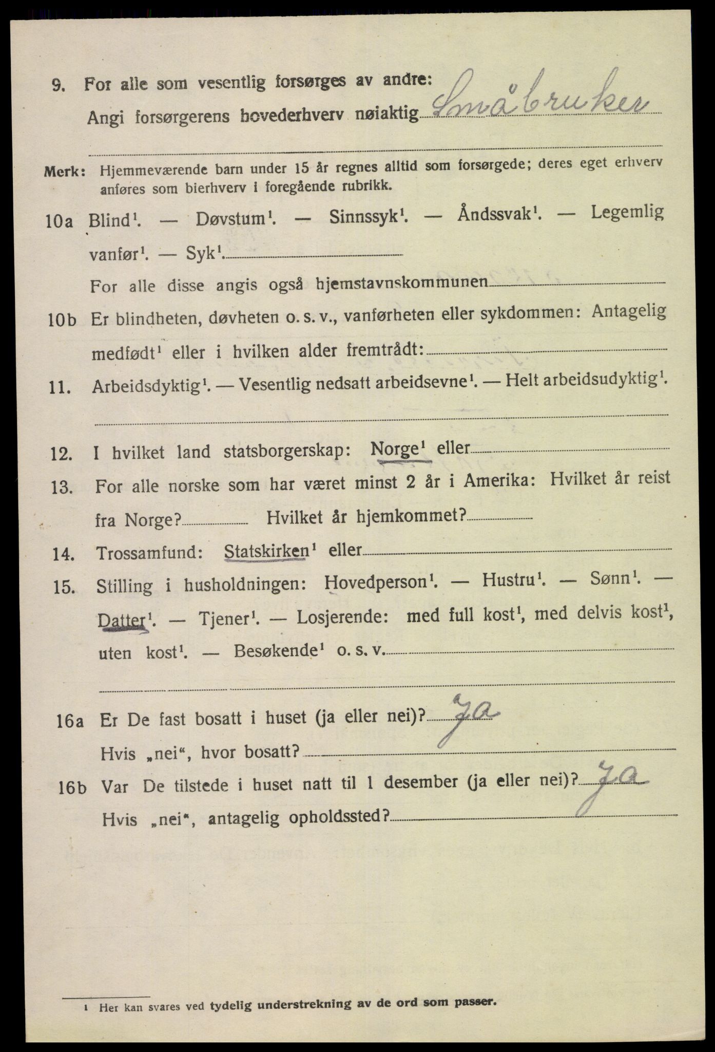 SAK, 1920 census for Fjotland, 1920, p. 929