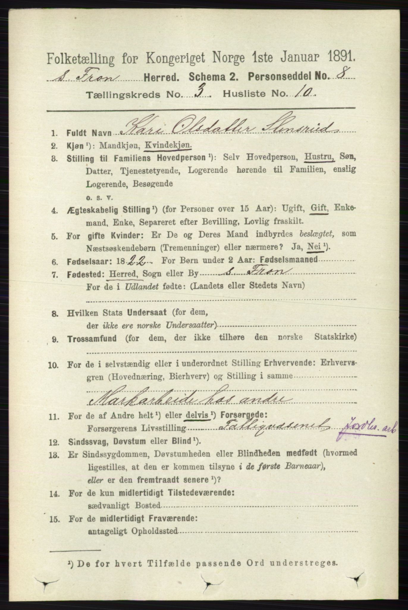 RA, 1891 census for 0519 Sør-Fron, 1891, p. 1024