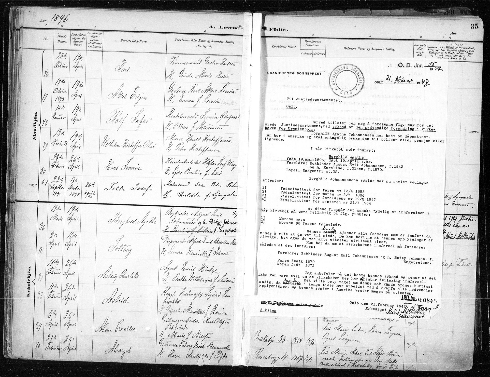 Uranienborg prestekontor Kirkebøker, SAO/A-10877/F/Fa/L0005: Parish register (official) no. 5, 1895-1907, p. 35