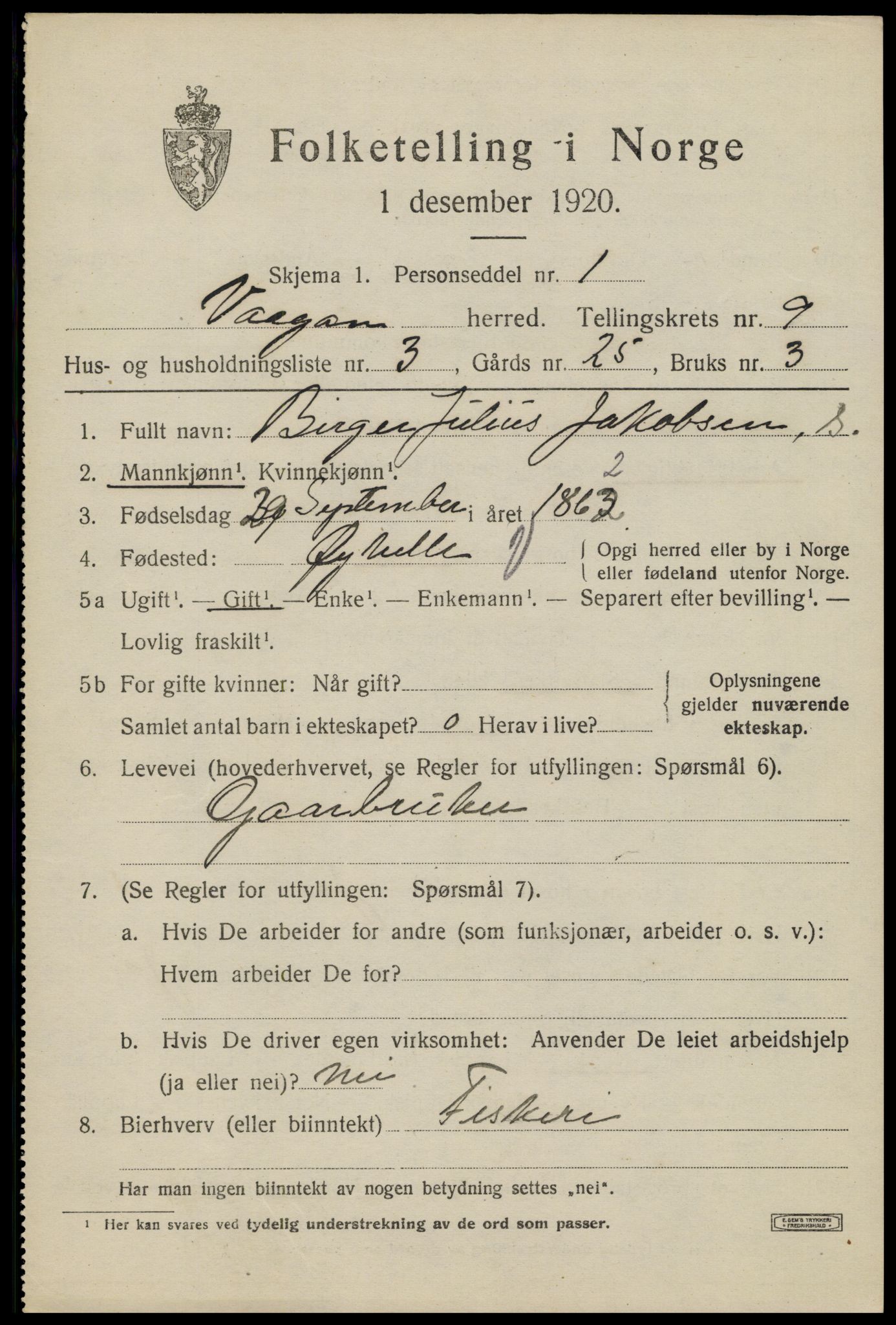 SAT, 1920 census for Vågan, 1920, p. 8123