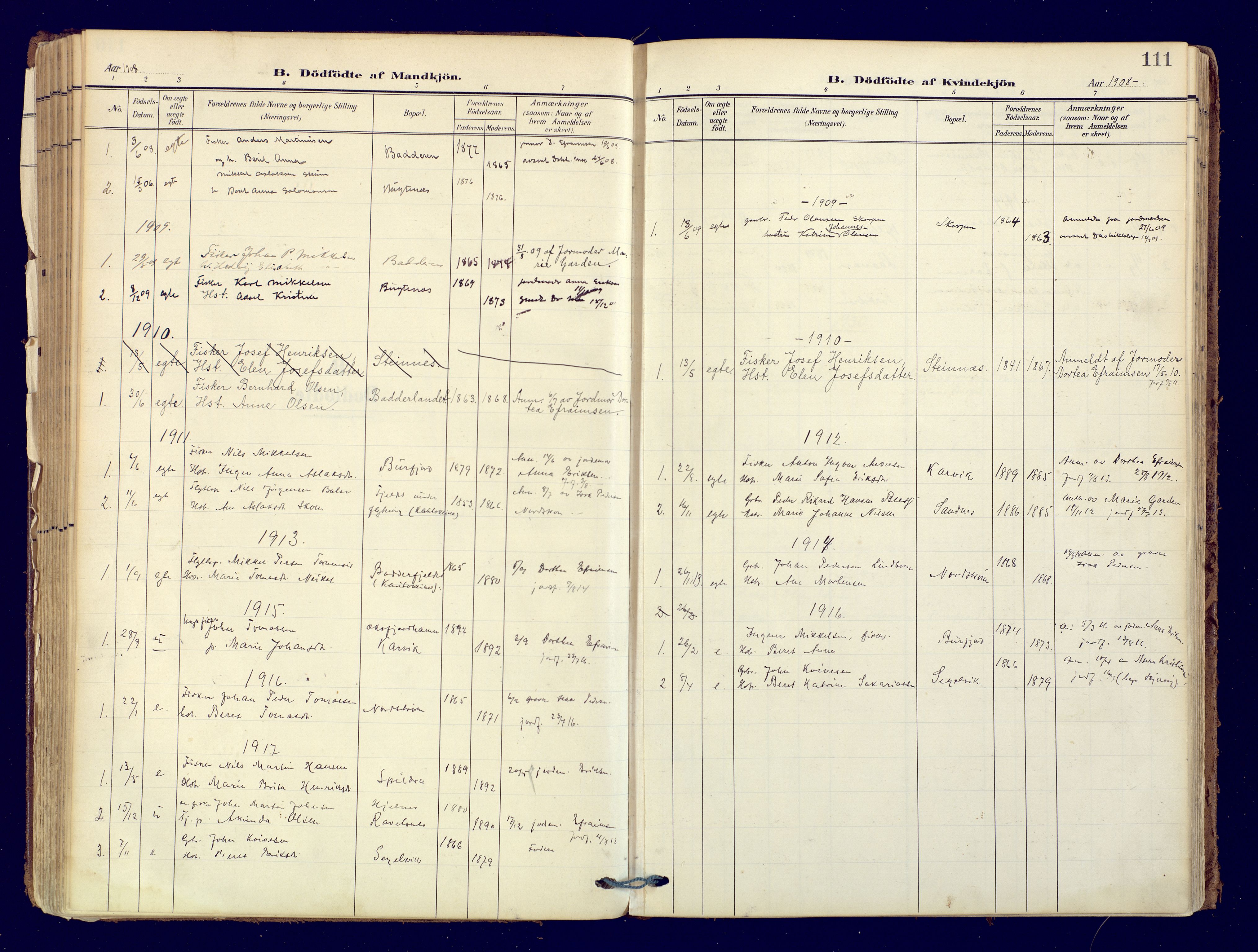 Skjervøy sokneprestkontor, AV/SATØ-S-1300/H/Ha/Haa: Parish register (official) no. 19, 1908-1936, p. 111